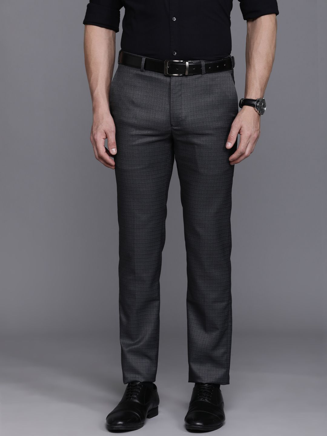 Raymond Men Checked Slim Fit Formal Trousers-picture-12