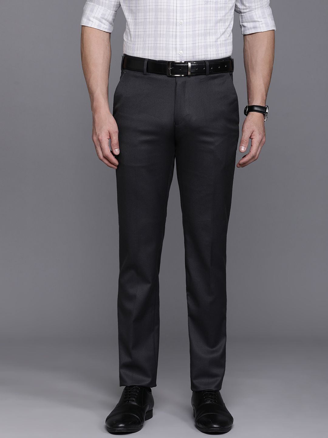 Raymond Men Checked Slim Fit Formal Trousers