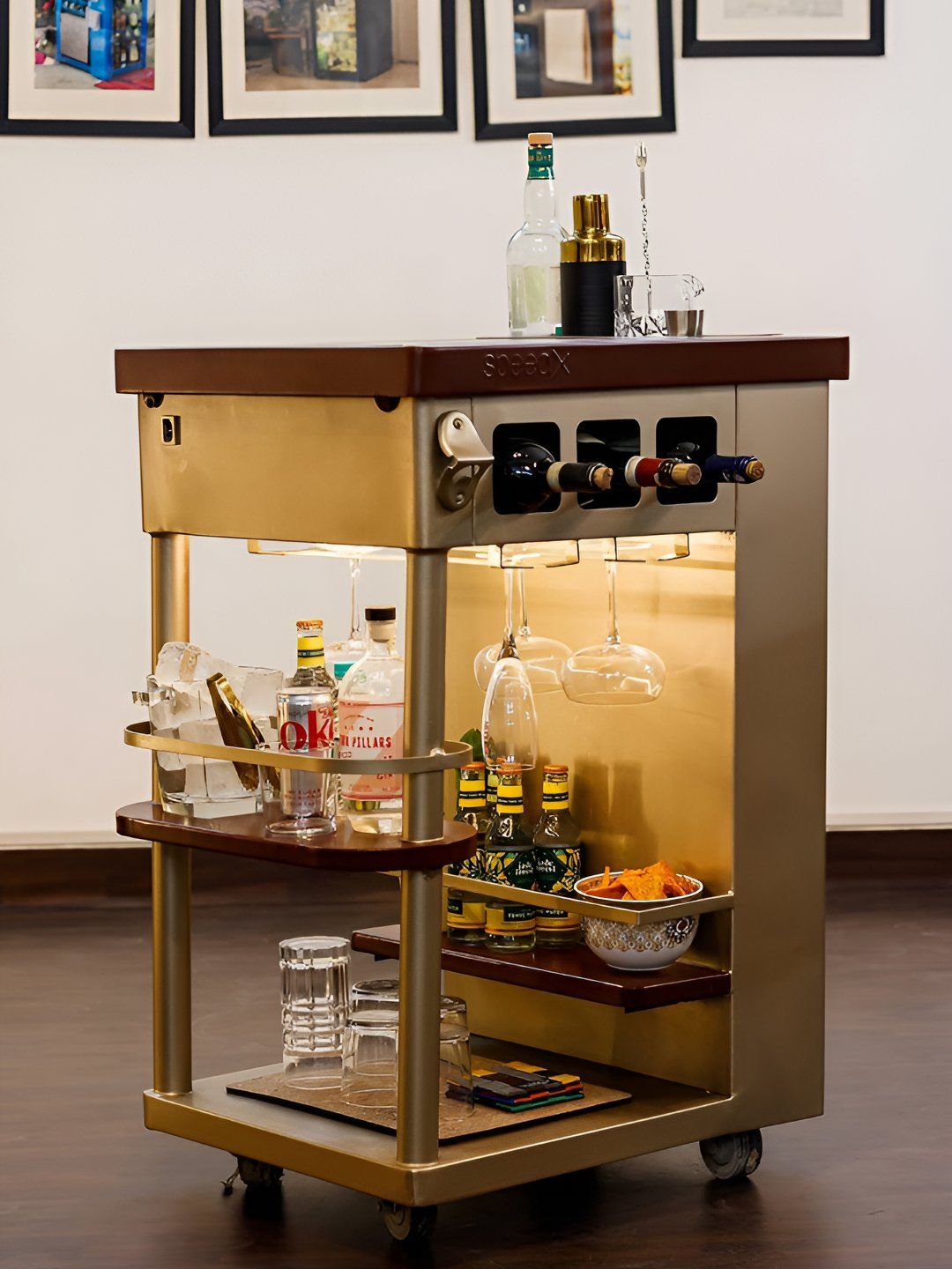 Haus of Bars Gold-Toned & Brown SpeedX - Model Y Bar Trolley With Metal Top-image-9