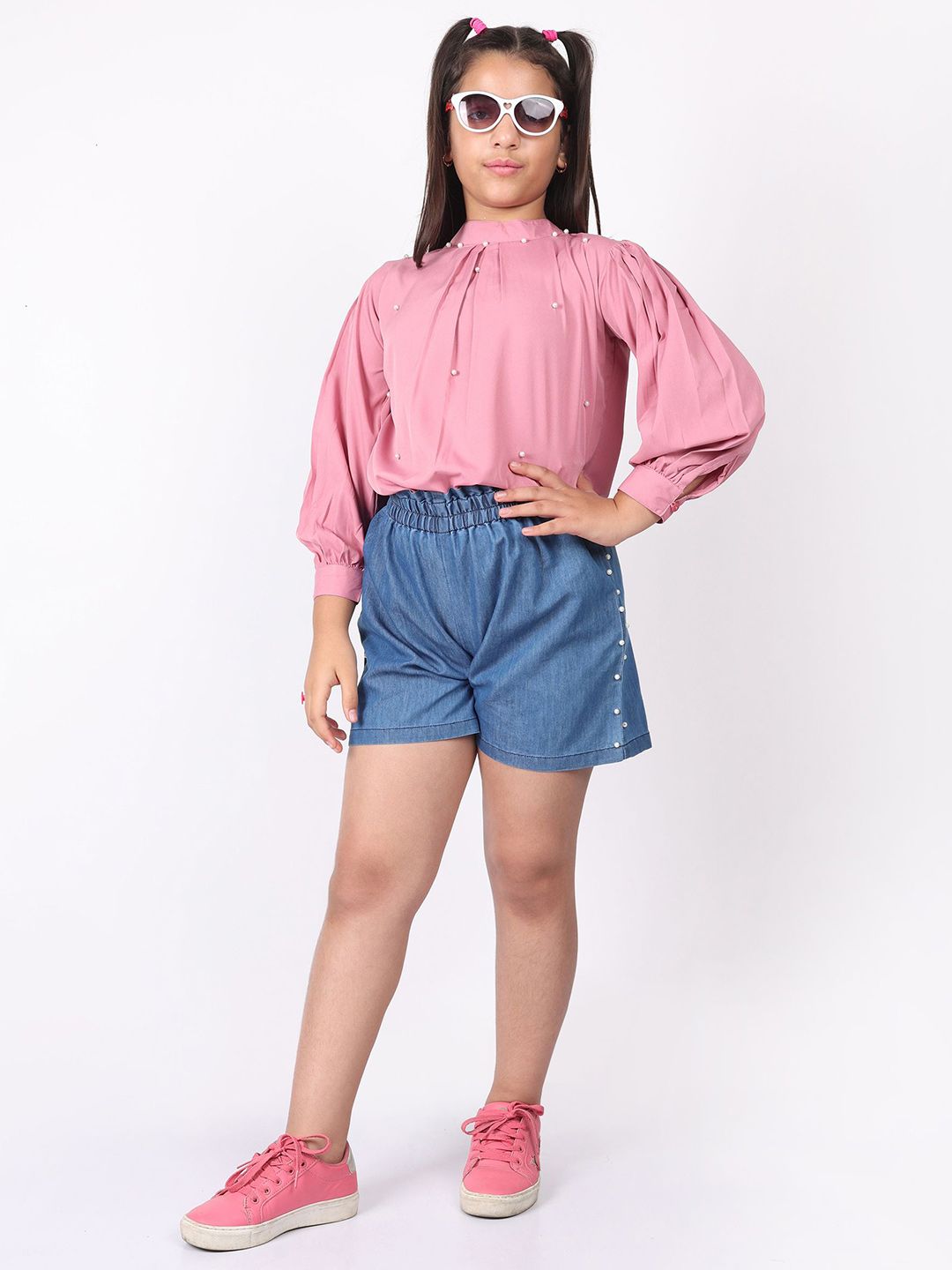 SILK SPARROW Girls Embellished Top with Shorts-picture-36