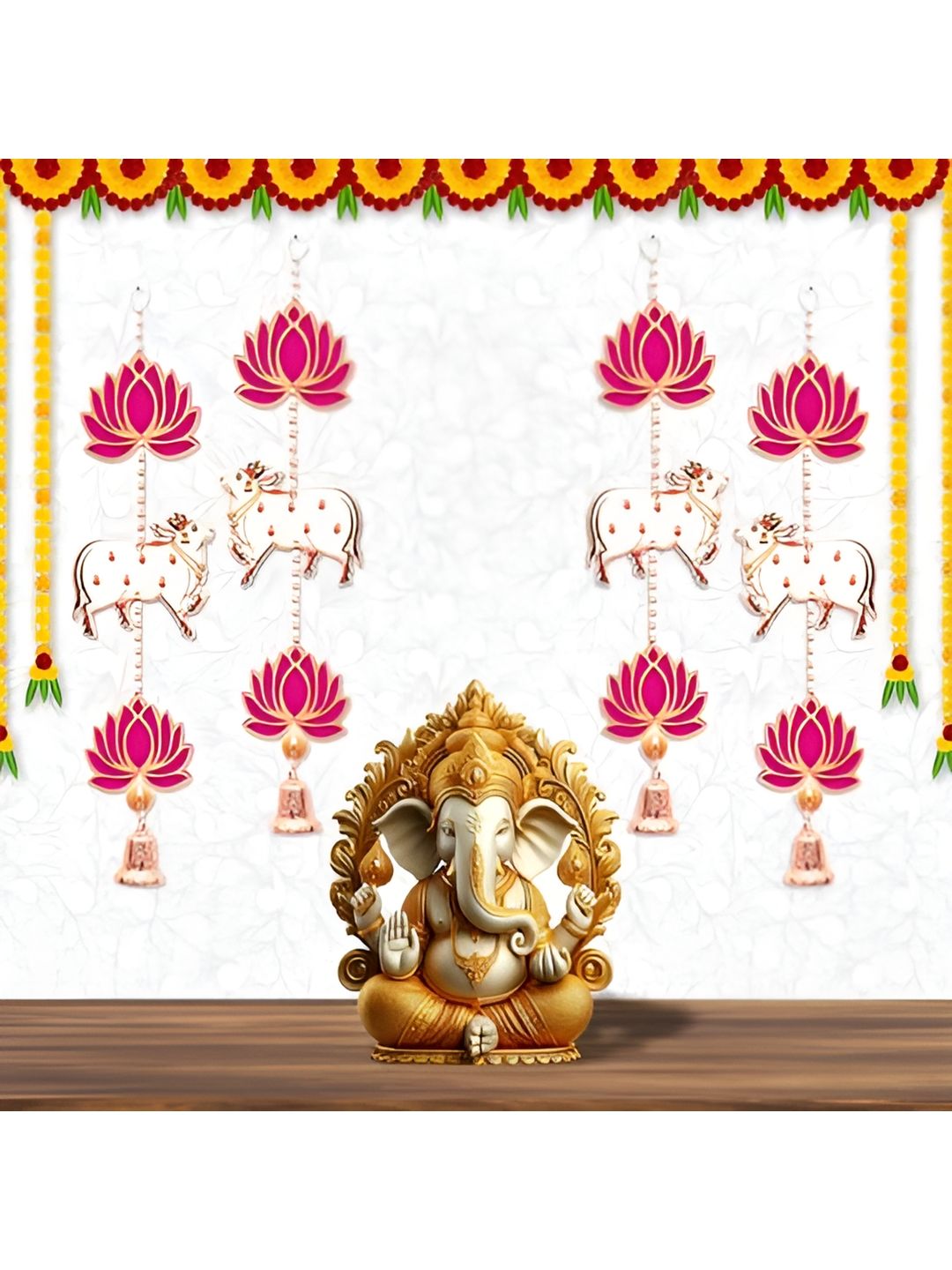 Perpetual 4Pcs Pink & Beige Velvet Cow Lotus Toran Hangings Festive Decor-picture-34