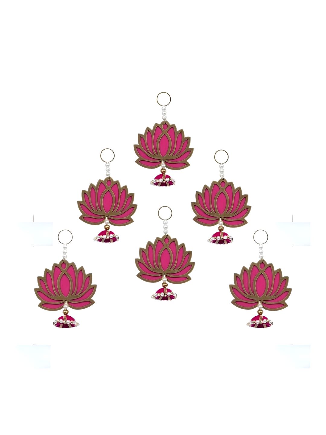 Perpetual 6-Pcs Pink & Yellow Wooden Lotus Toran Hangings-picture-21