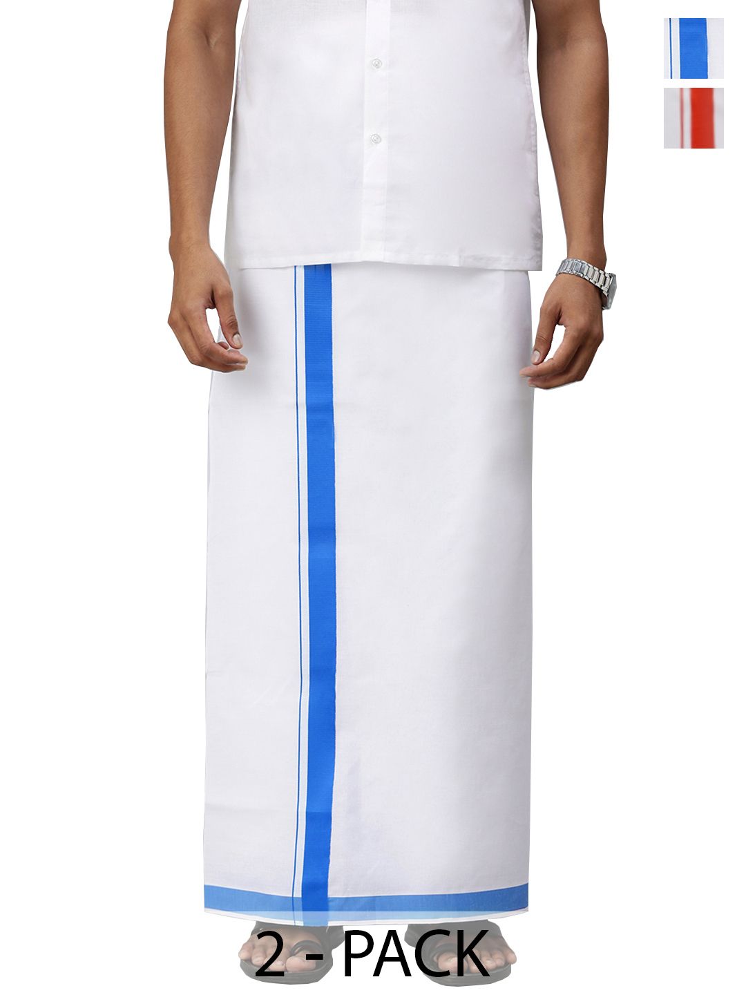 RAMRAJ Pack of 2 Men Cotton Solid Dhoti With Border-picture-28