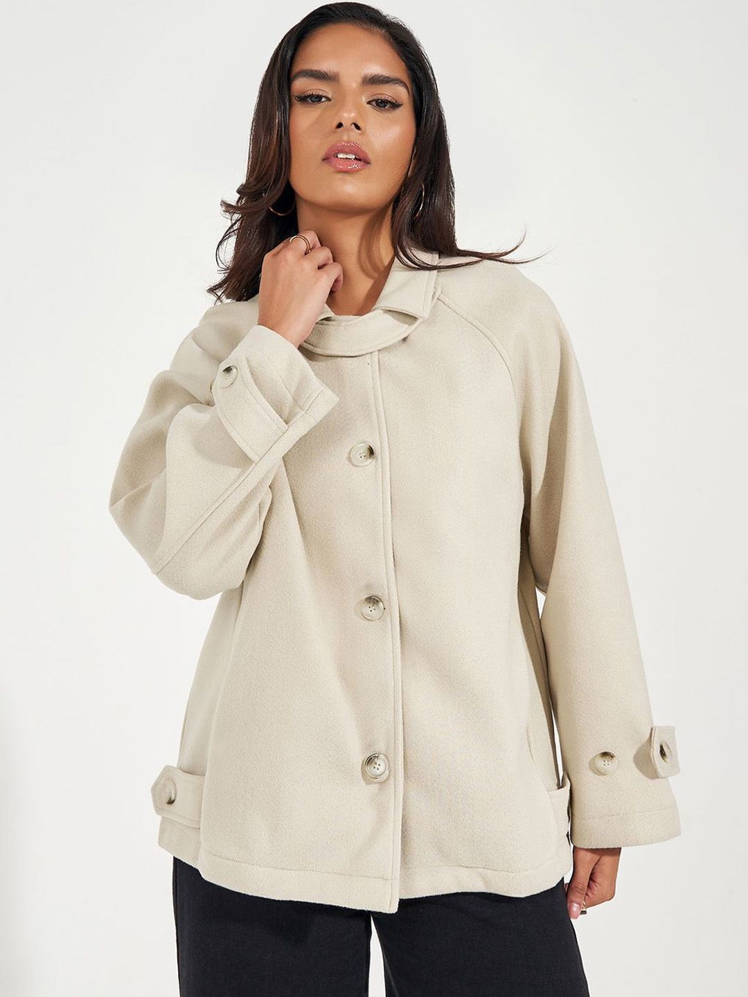 Styli Spread Collar Oversize Fit Tailored Shirt Style Jacket