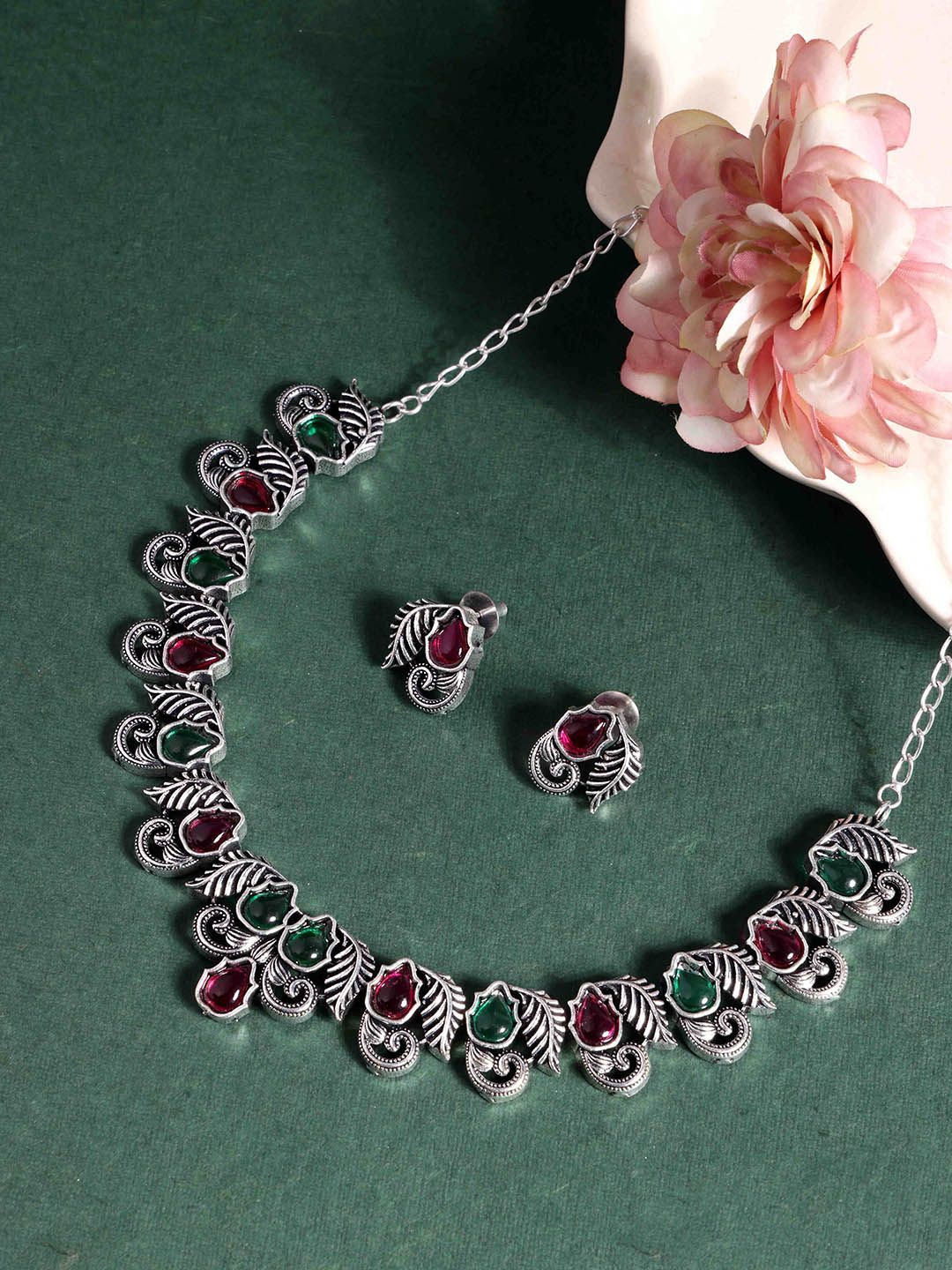 PANASH Silver-Plated Stone-Studded Jewellery Set-picture-41