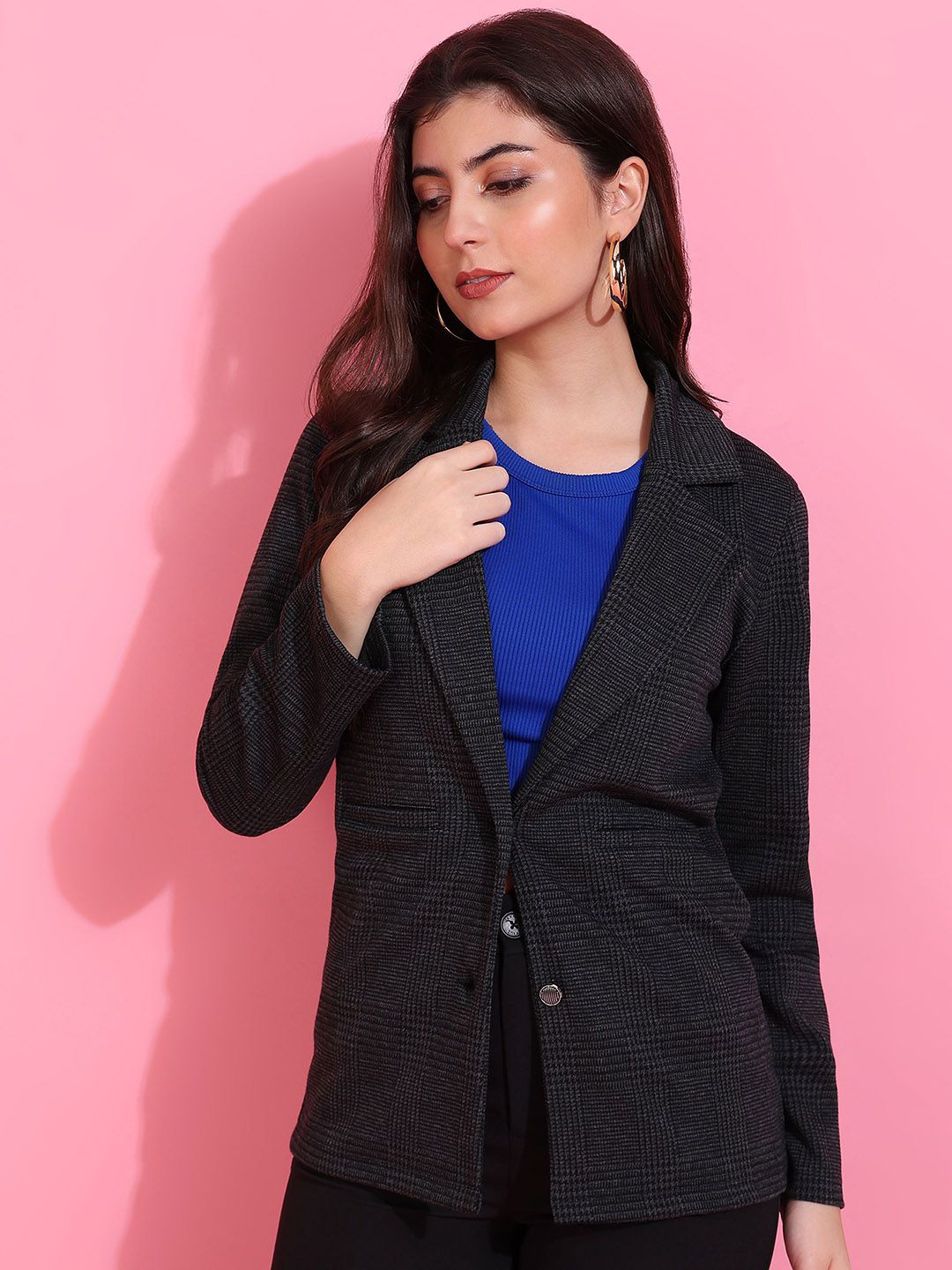 Mast & Harbour Women Checked Single-Breasted Formal Blazer-picture-41