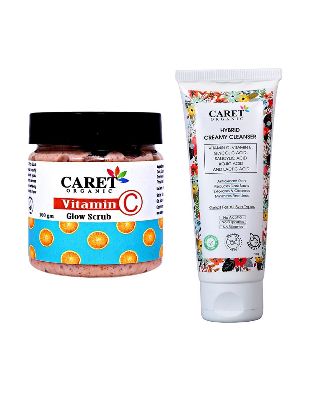 CARET ORGANIC Vitamin C Glow Scrub - 100 g With Hybrid Creamy Cleanser - 100 ml-image-39