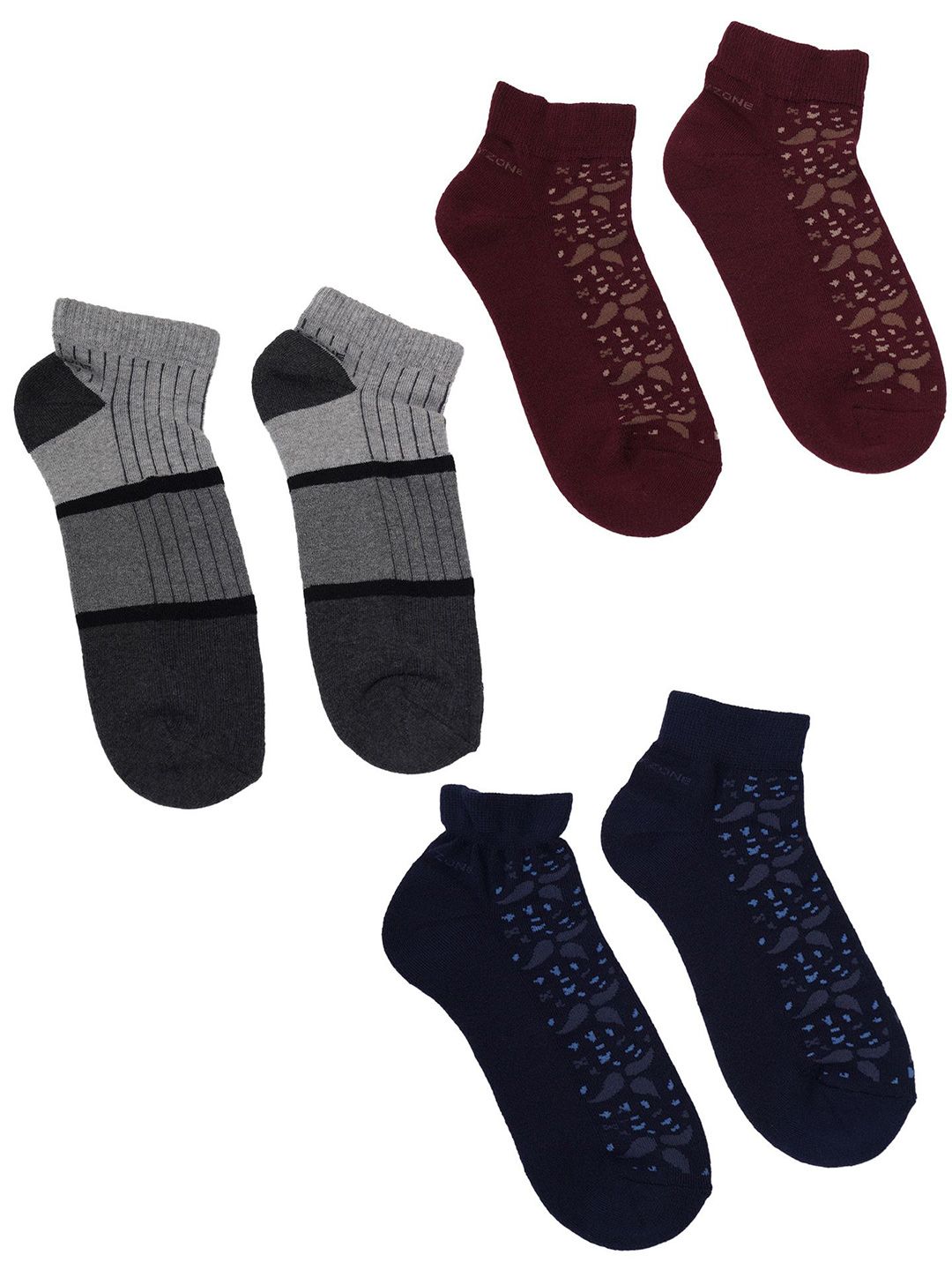 OXYZONE Men Pack Of 3 Patterned Ankle Length Socks-picture-50