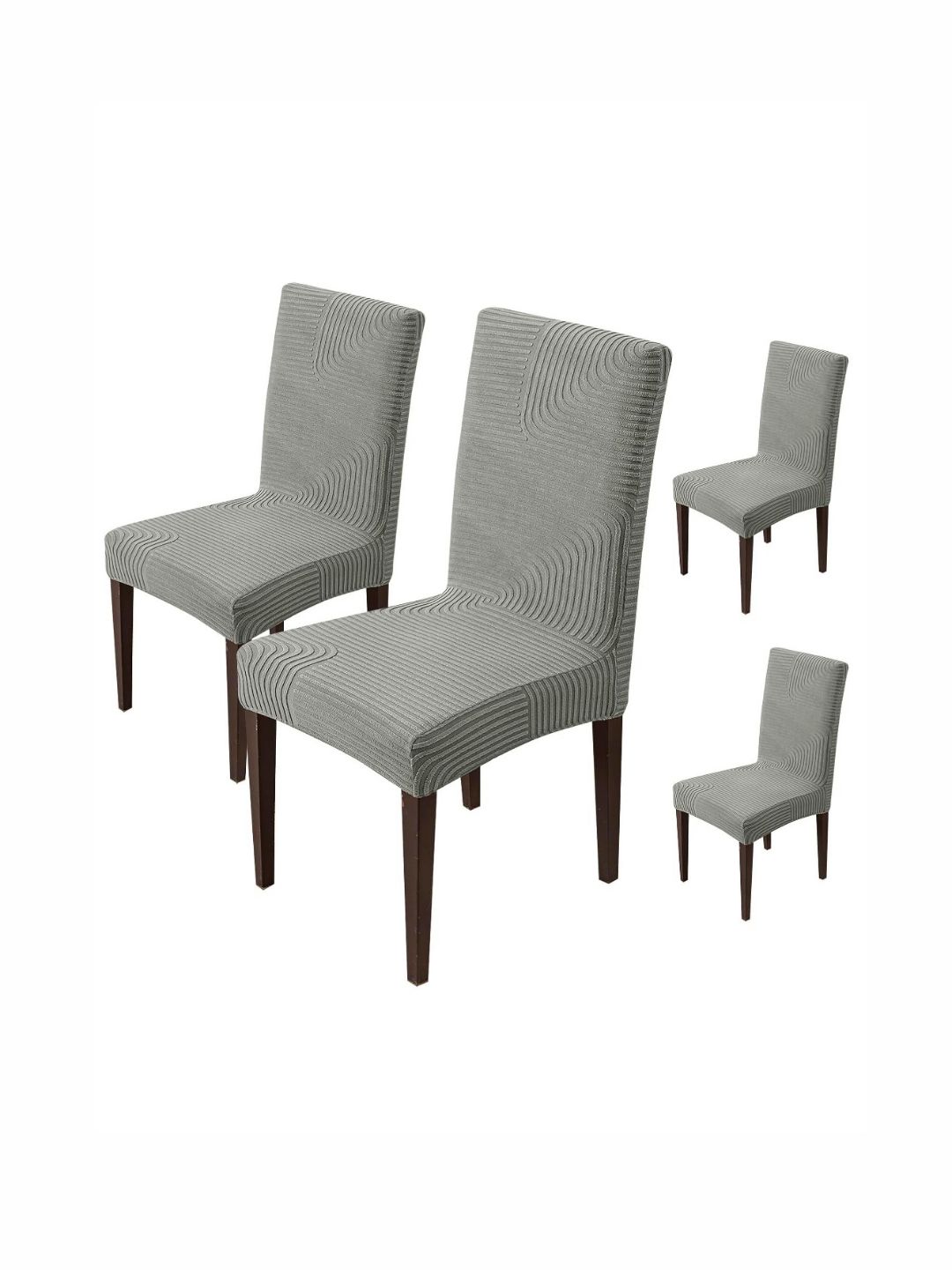 HOUSE OF QUIRK Grey 4 Pcs Striped Jacquard Removable & Washable Short Dining Chair Covers-picture-44