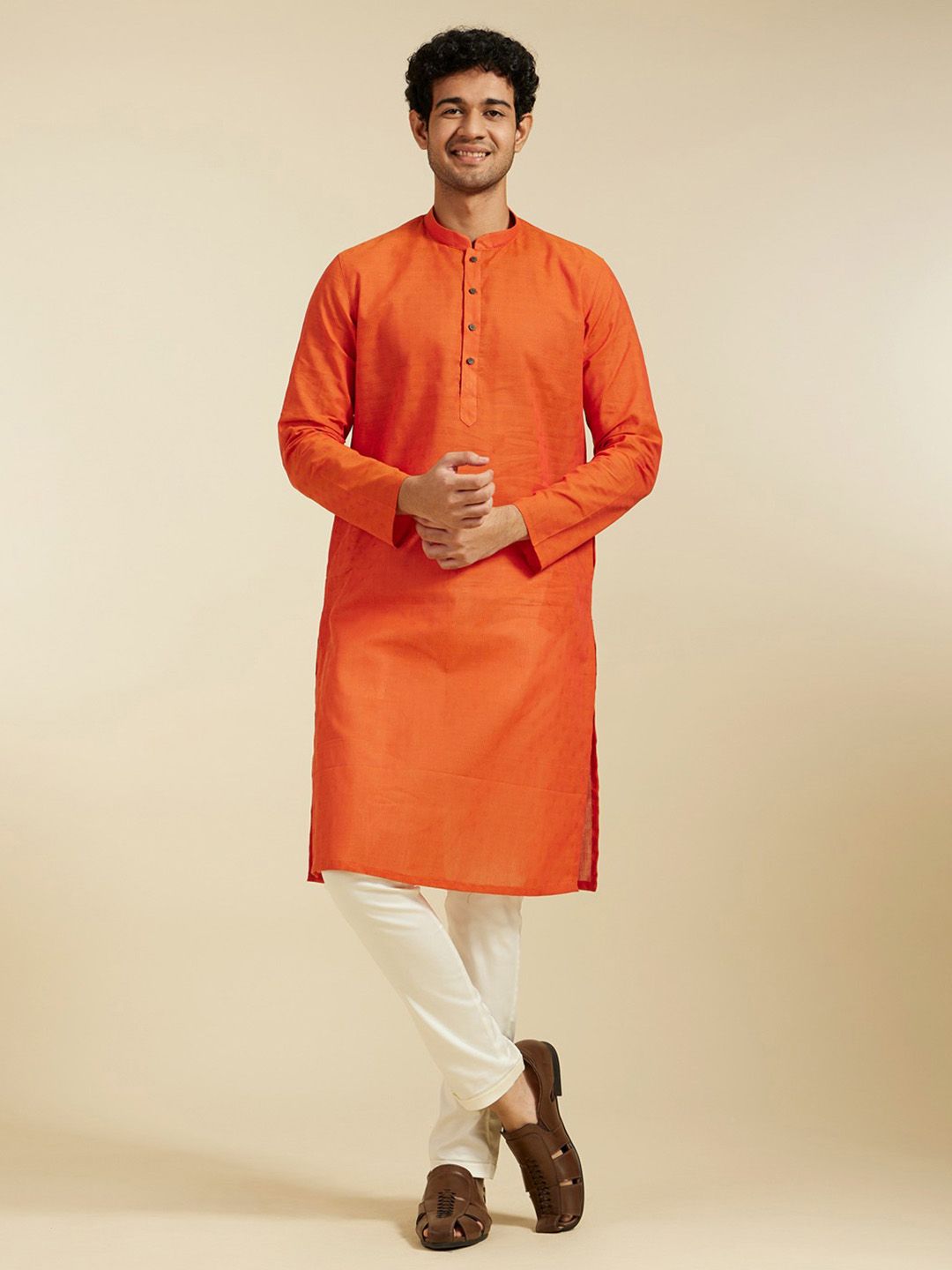Diwas by Manyavar Men Geometric Woven Design Mandarin Collar Cotton Straight Kurta-picture-33