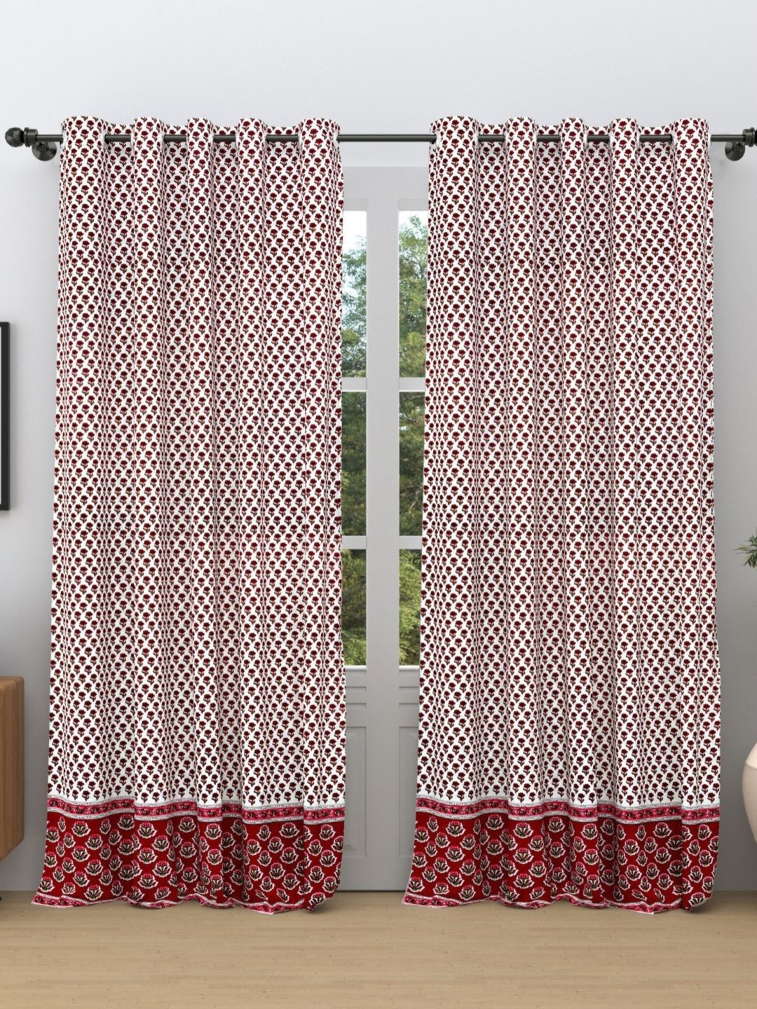 The Craft Monk White & Maroon Set of 2 Floral Door Curtain-picture-20