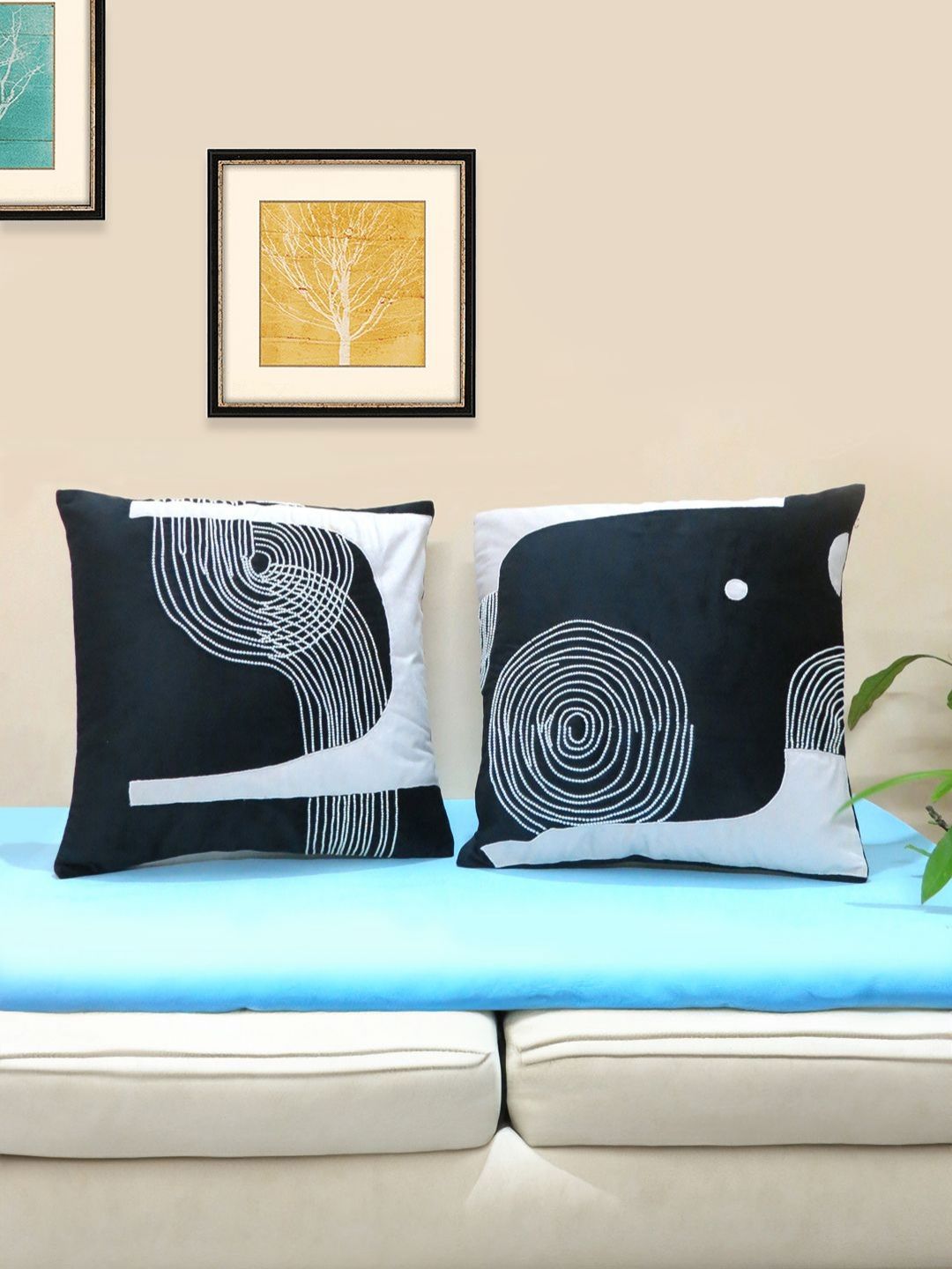 Mid July Home Black & White Set of 2 Abstract Velvet Square Cushion Covers-image-41