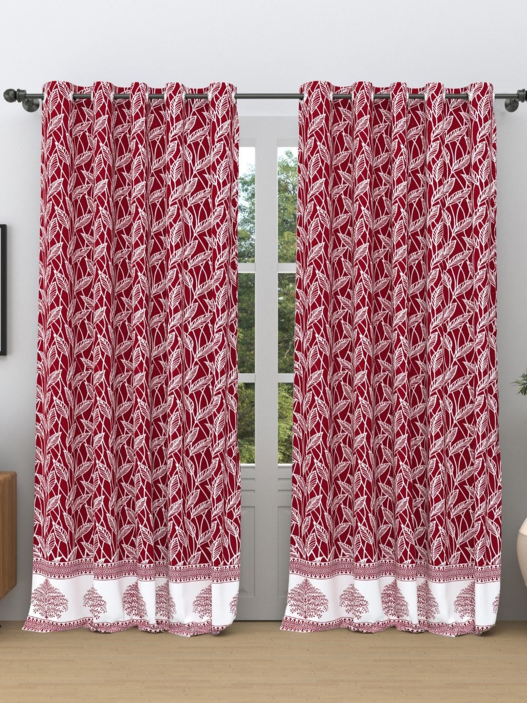 The Craft Monk Maroon & White 2 Pieces Ethnic Motifs Printed Cotton Door Curtains-picture-26