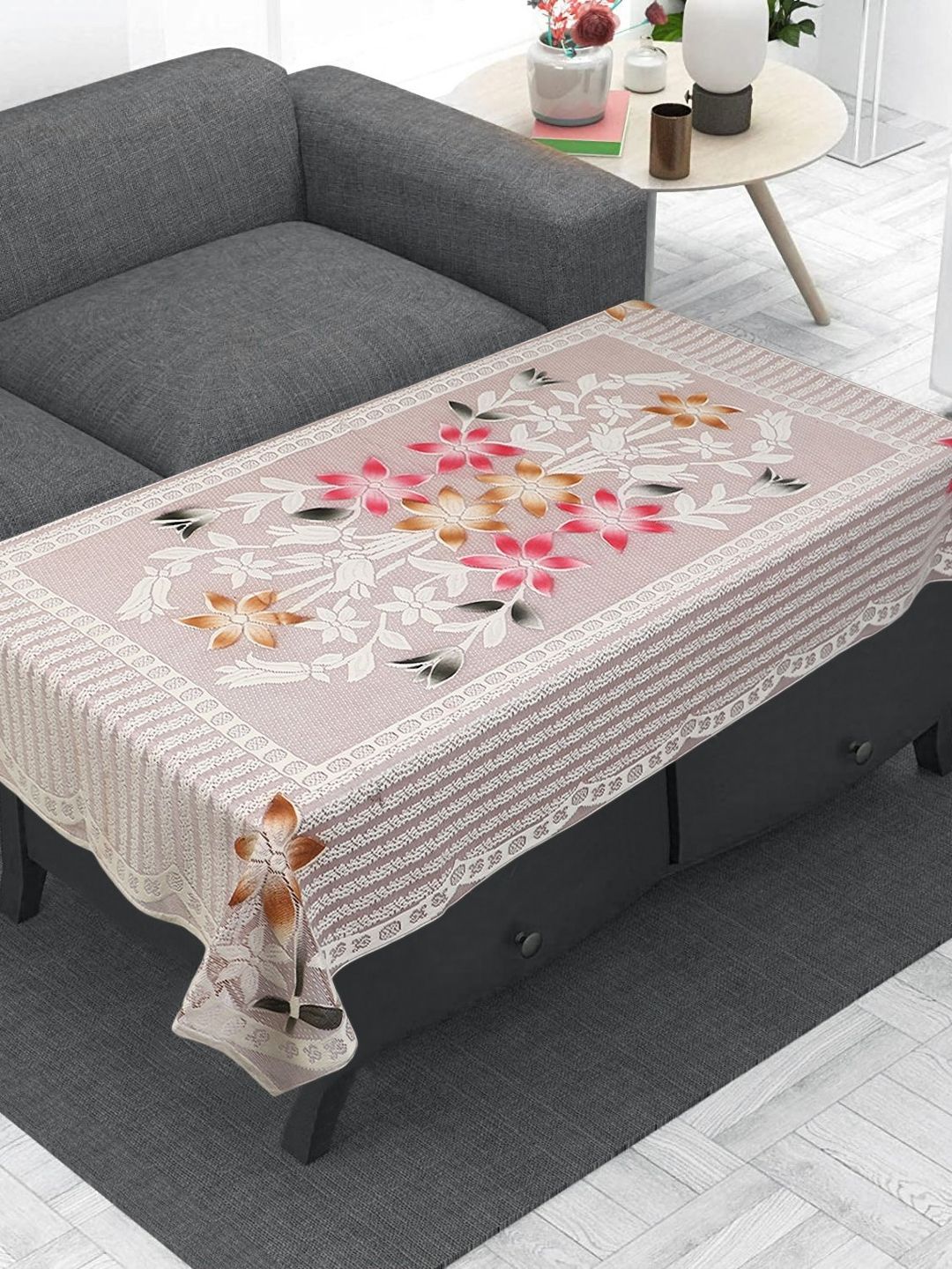 LooMantha Brown and White Floral Anti-Skid Jacquard 4-Seater Table Cover-picture-26
