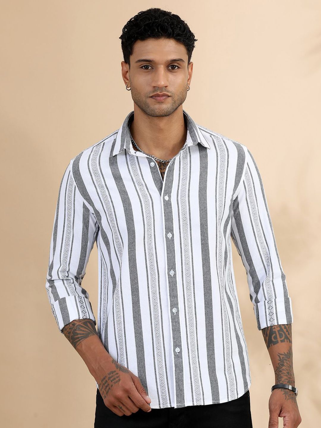 Bushirt Men Classic Multi Stripes Opaque Striped Casual Shirt-picture-35