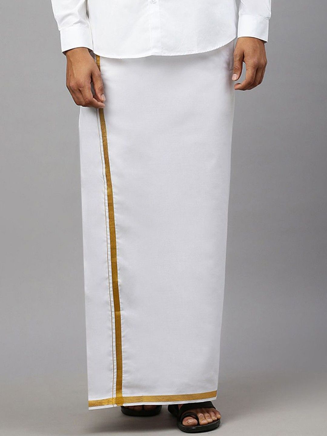 Ramraj Men Cotton Solid Gold Jari Border Single Layer Adjustable Dhoti-picture-38
