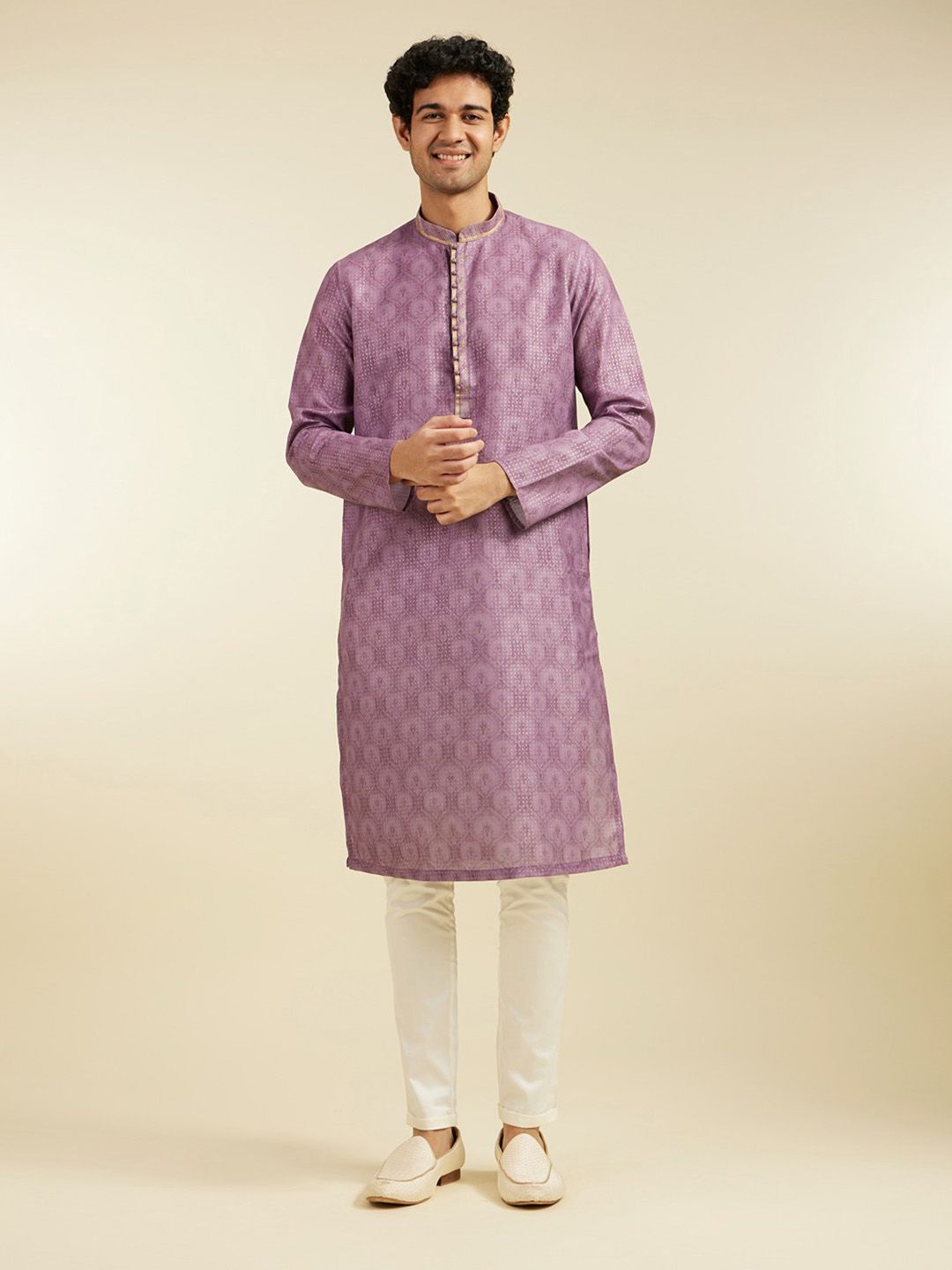 Diwas by Manyavar Floral Printed Mandarin Collar Thread Work Straight Kurta-picture-13