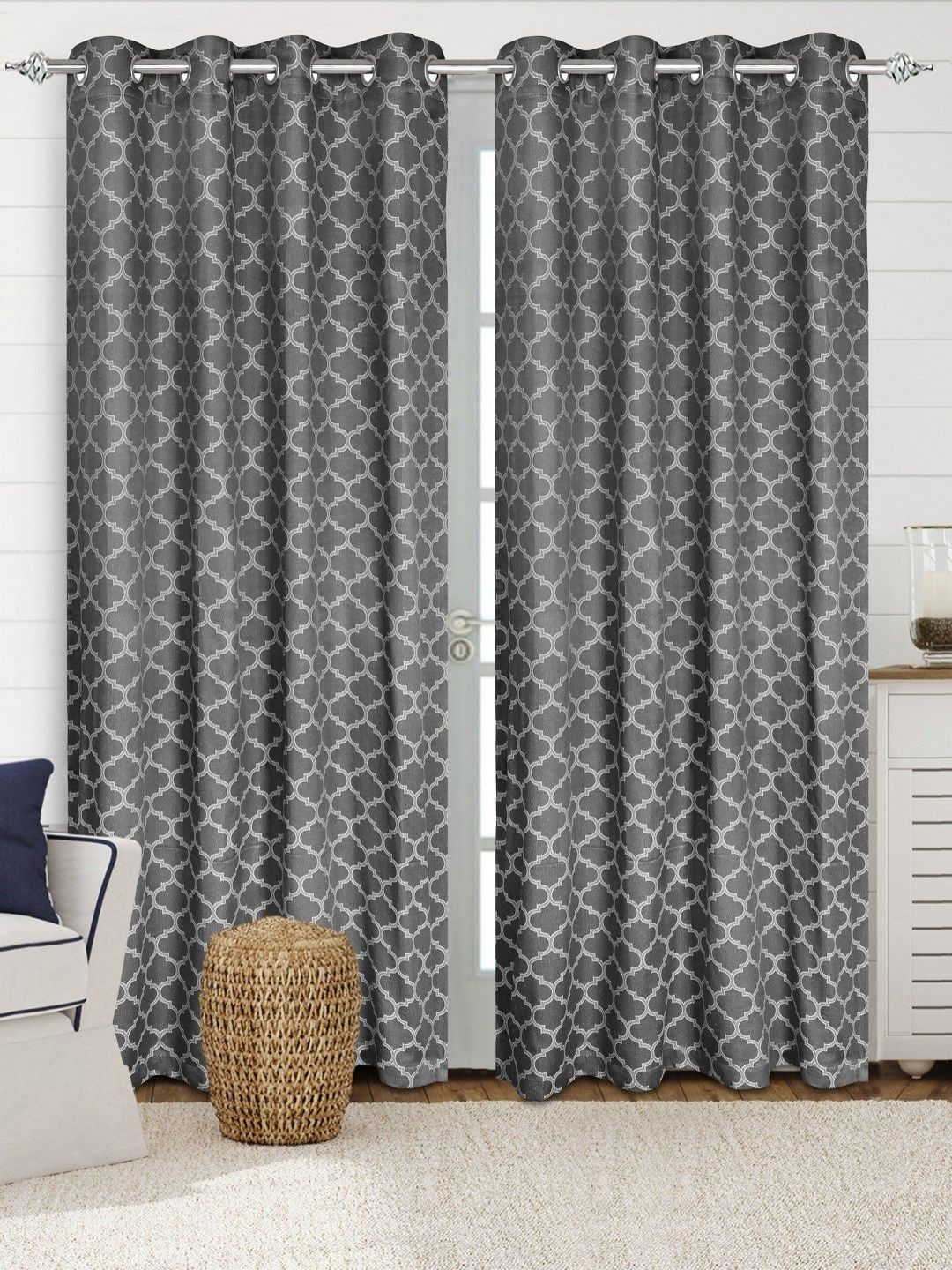 Saral Home Grey Set of 2 Room Darkening Long Door Curtain-picture-22