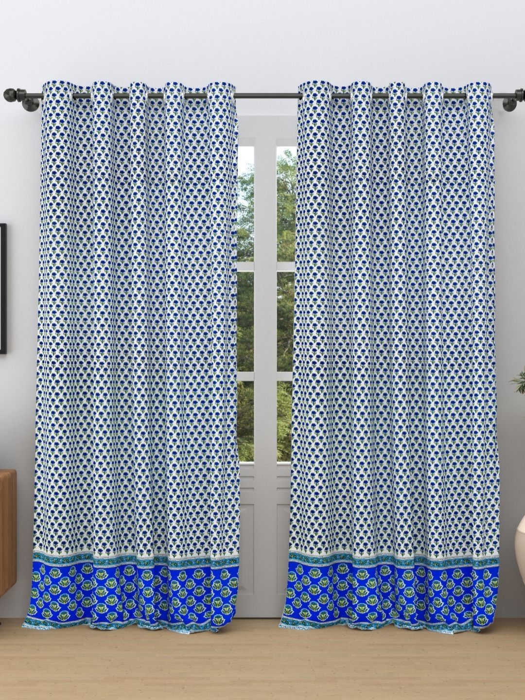 The Craft Monk Blue & White Set of 2 Floral Door Curtain-picture-39