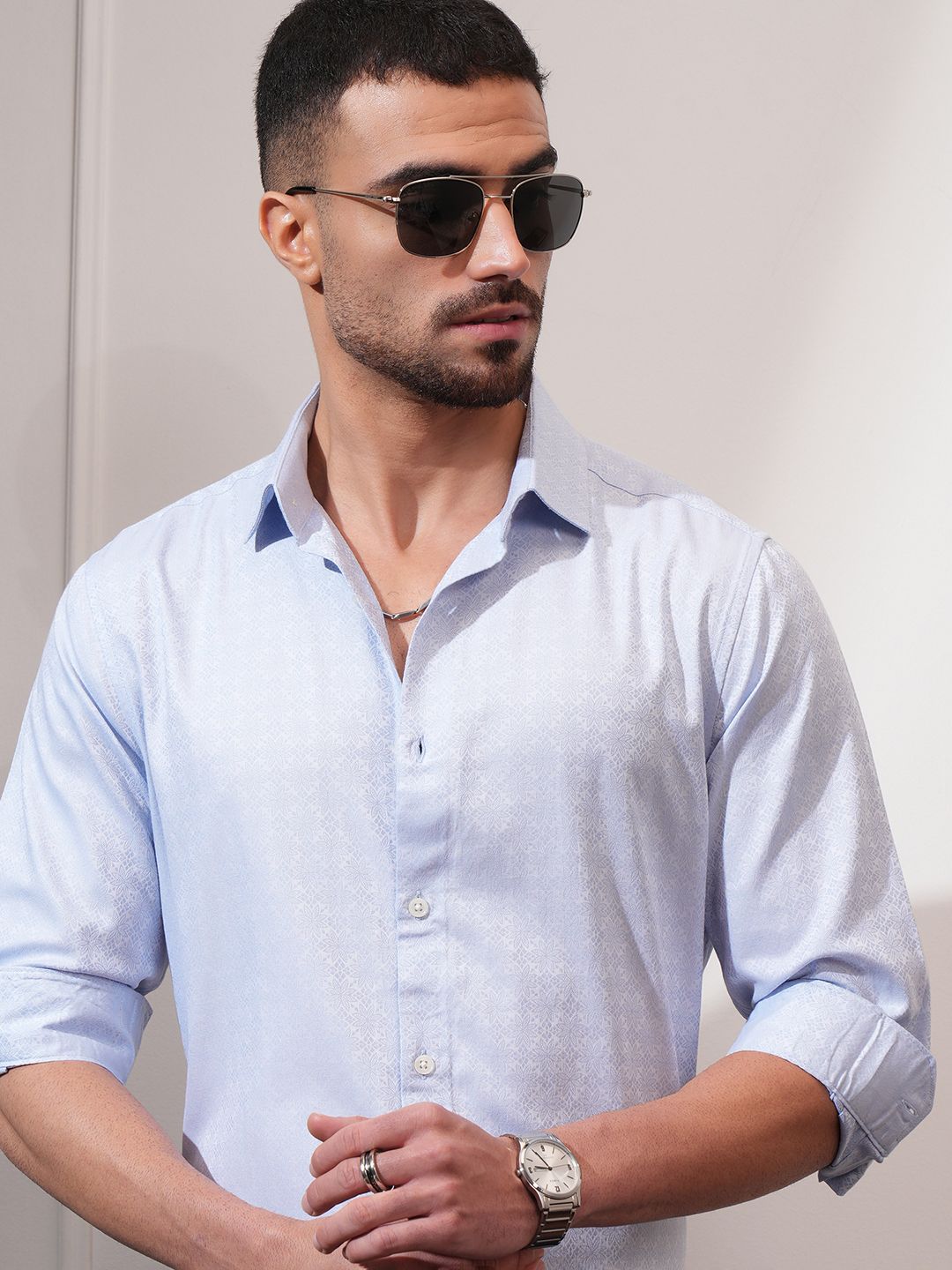 LOCOMOTIVE Men Cutaway Collar Floral Printed Cotton Slim Fit Formal Shirt-image-16