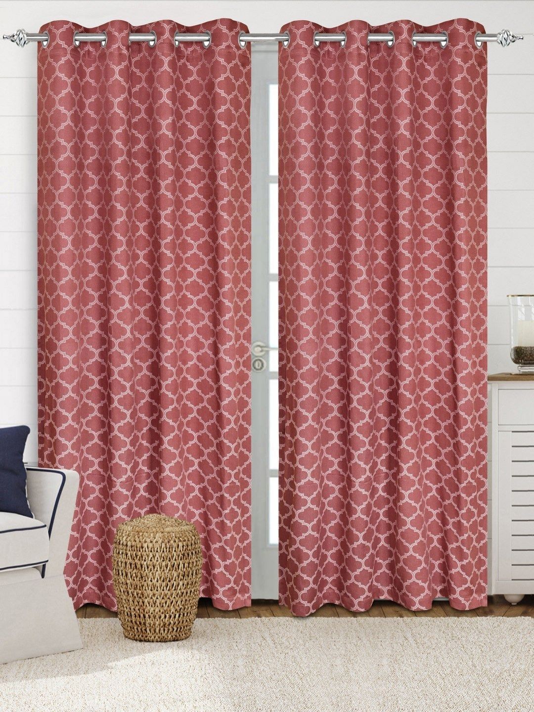 Saral Home Mauve & White Set of 2 Room Darkening Long Door Curtain-picture-23