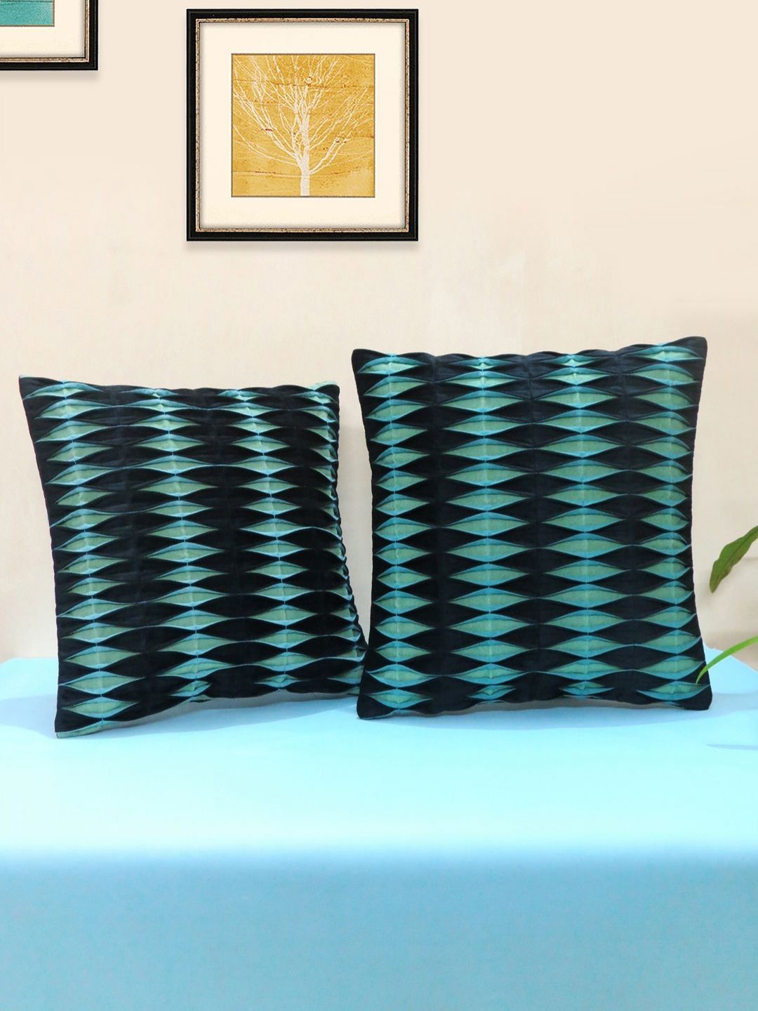 Mid July Home Black & Green Set of 2 Velvet Square Cushion Covers-image-13