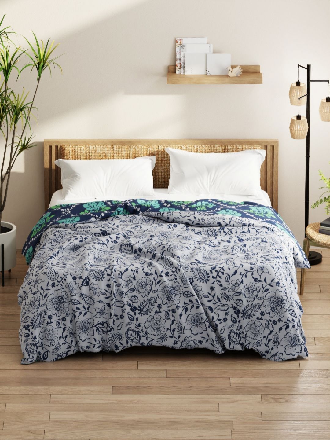 KOPA Grey & Blue Floral Microfiber AC Room 120 GSM Double Bed Comforter-picture-27