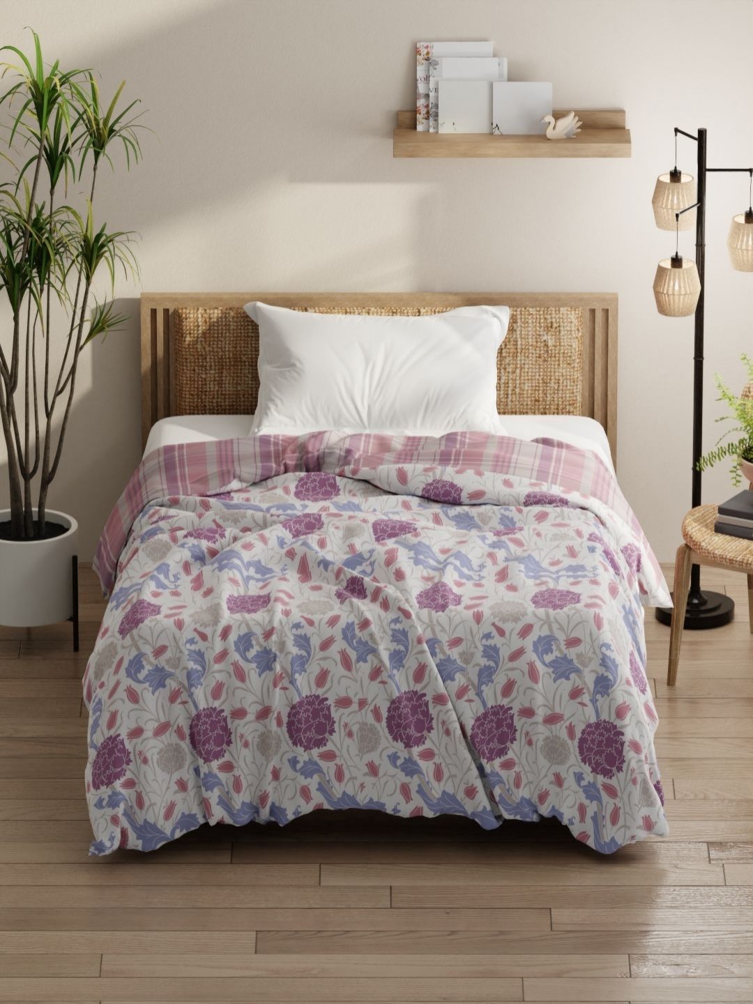 KOPA White & Blue Floral Microfiber AC Room 150 GSM Single Bed Comforter-picture-21