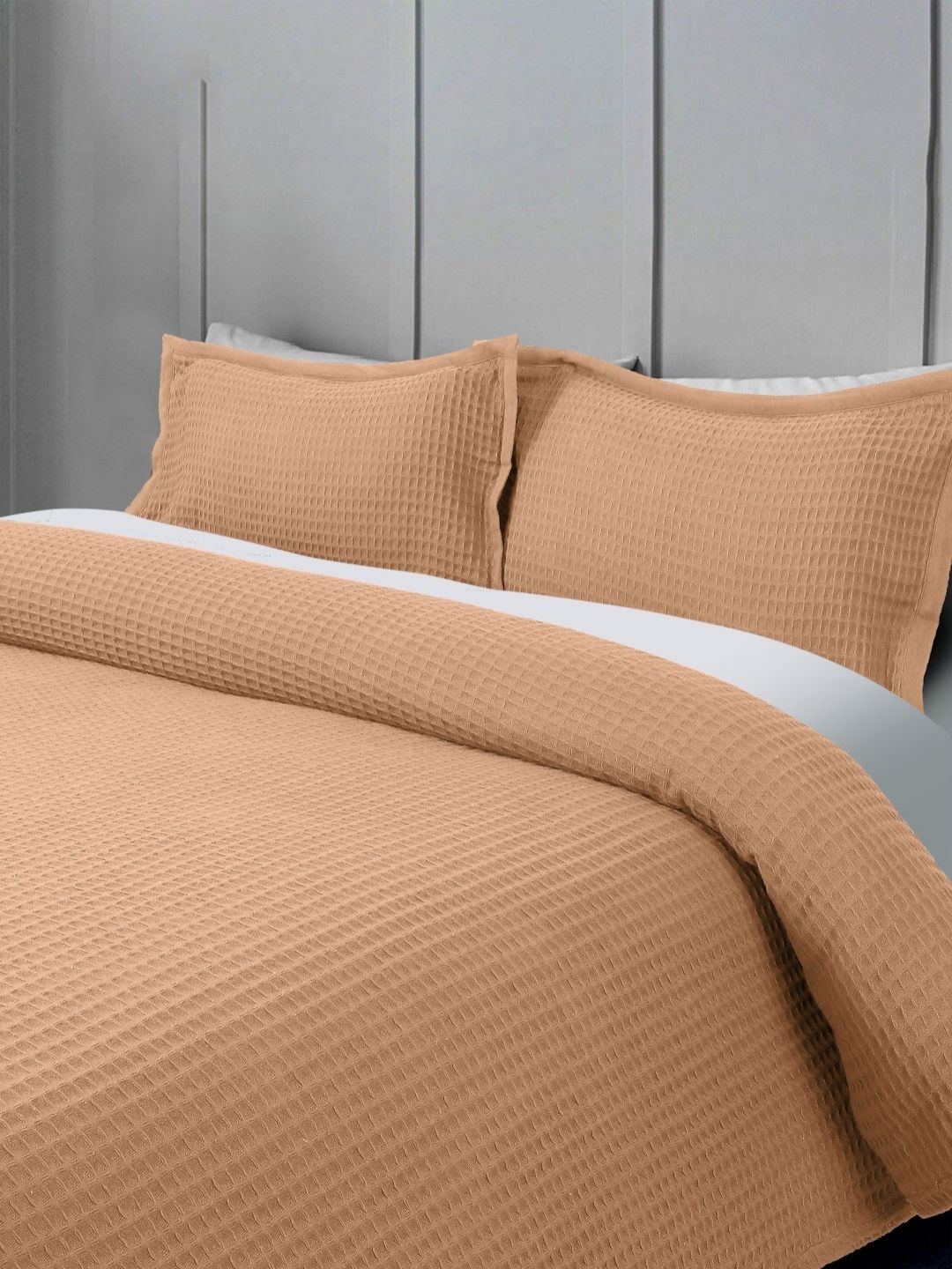 ROSARA HOME 3Pcs Peach-Colored Pure Cotton Bed Covers-image-2