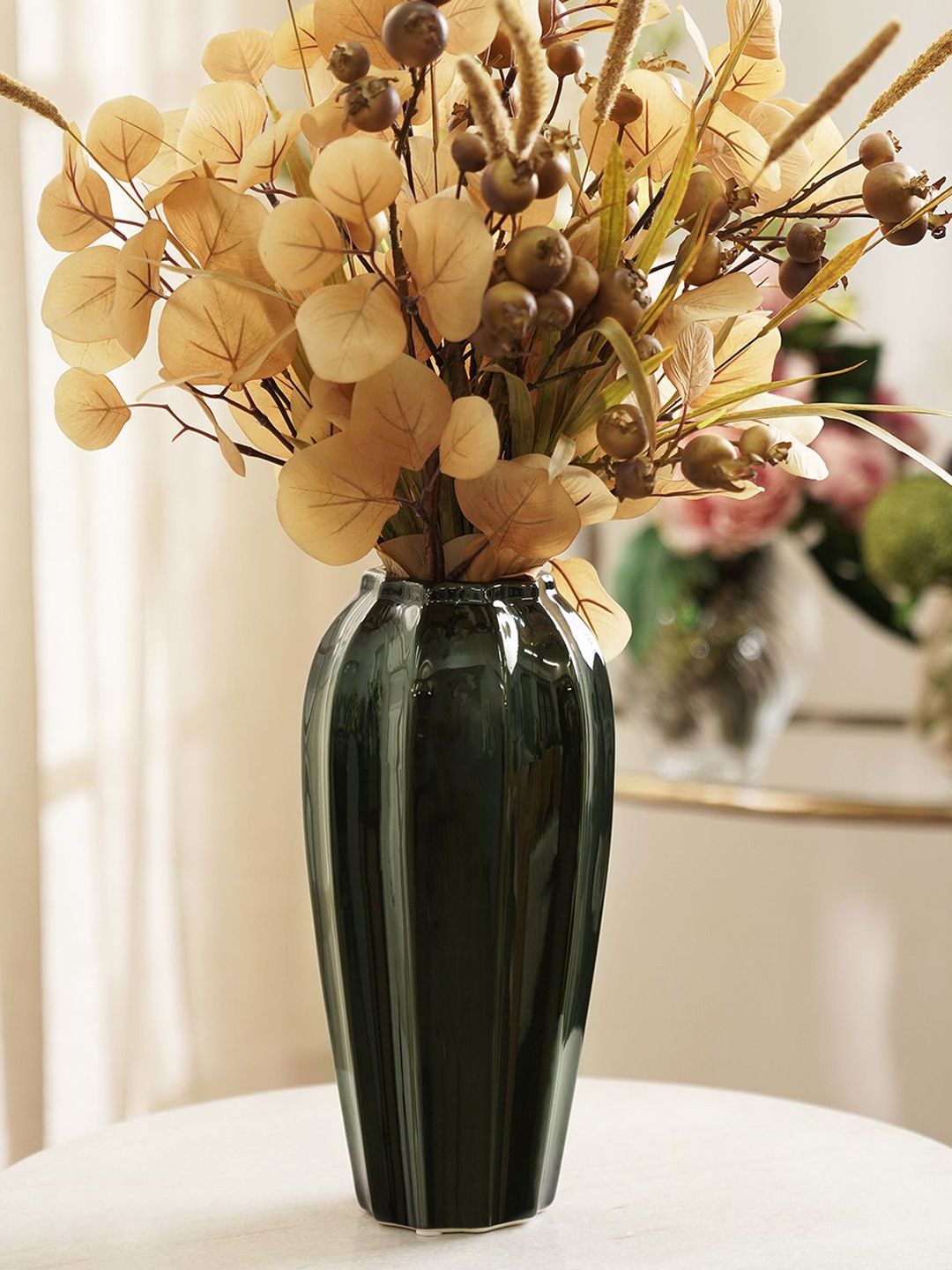 Pure Home and Living Green Textured Ceramic Flower Vases-picture-48