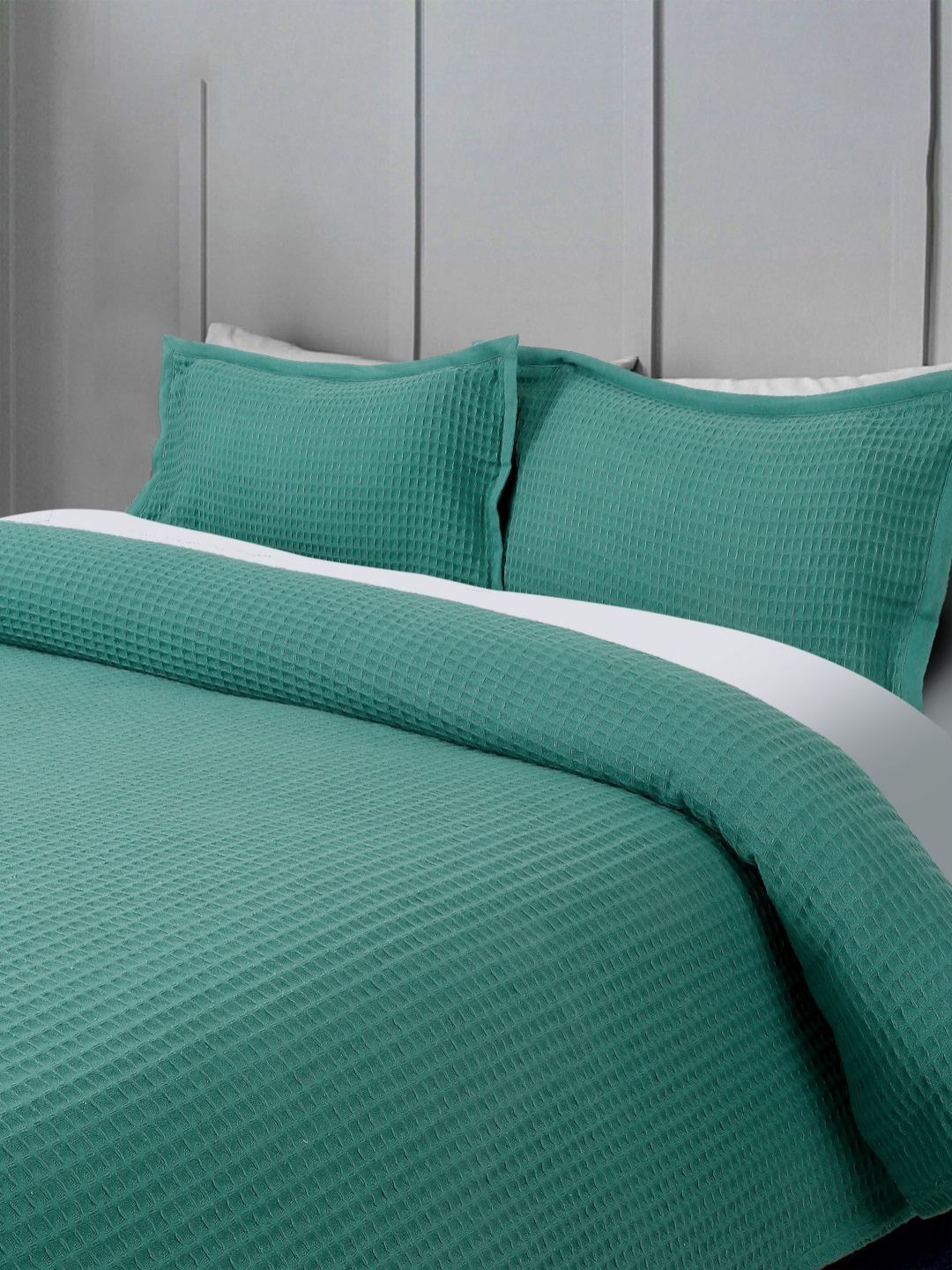 ROSARA HOME Teal  Pure Cotton Queen Bed Cover With 2 Pillow Covers-image-4