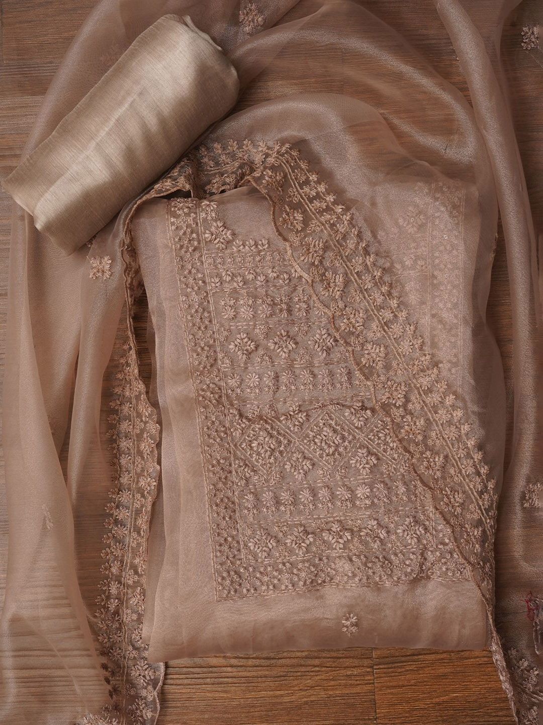 Jaipur Kurti Women Thread Embroidered Organza Dress Material with Dupatta