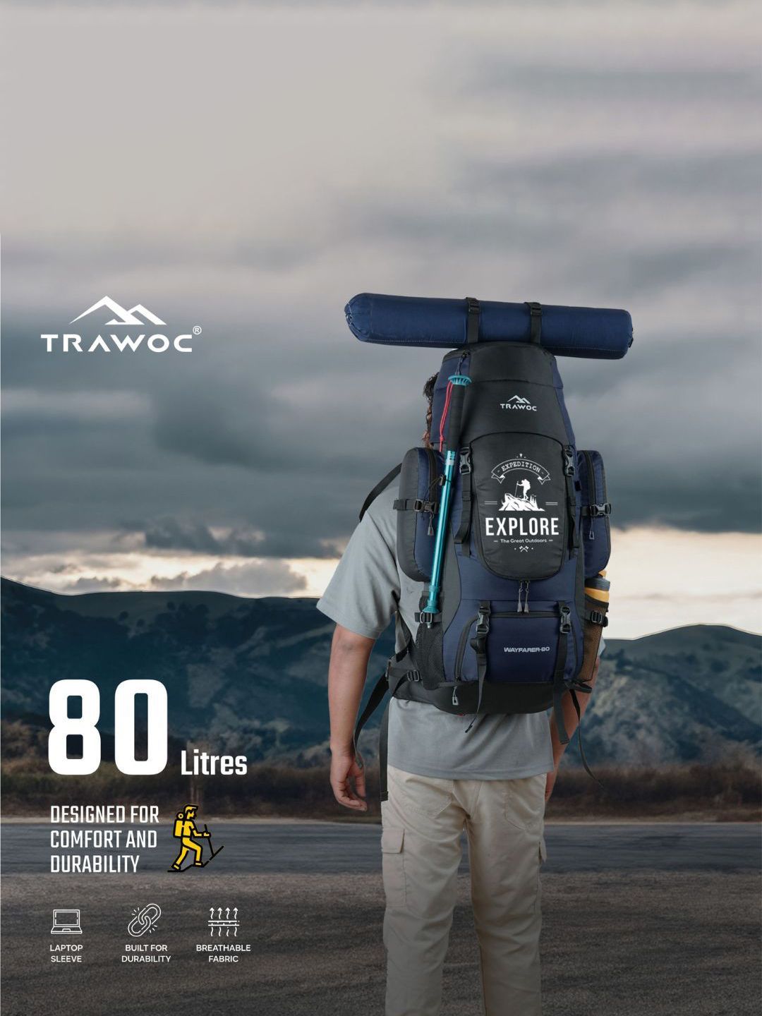TRAWOC WAYFARER Solid 80L Camping Rucksack With Rain Cover For Travel-picture-45