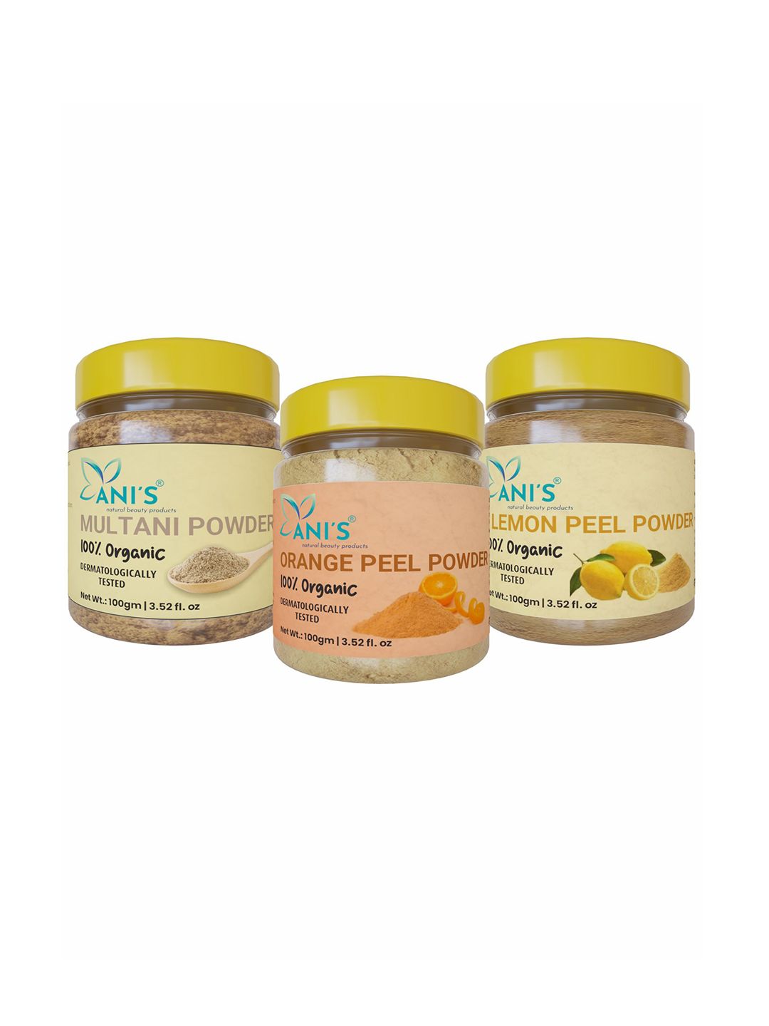 ANI'S Set Of 3 Organic Multani, Orange & Lemon Peel Powder- 100g Each-image-43