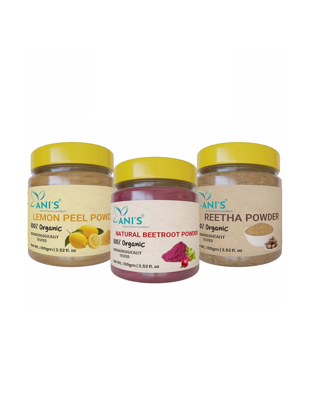 ANI'S Set Of 3 Organic Lemon- Beetroot & Reetha Peel Powder- 100g Each-image-37