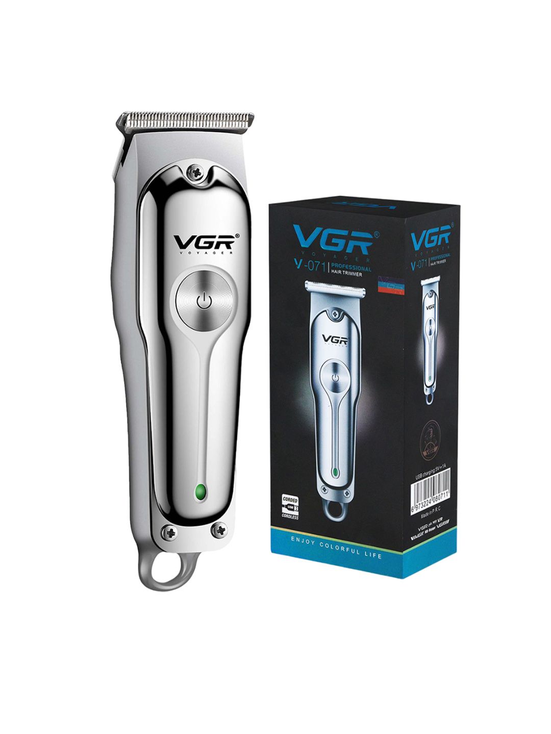 VGR V-071 Professional Hair Clipper With 3 Guide Combs & 120 min Runtime - Silver