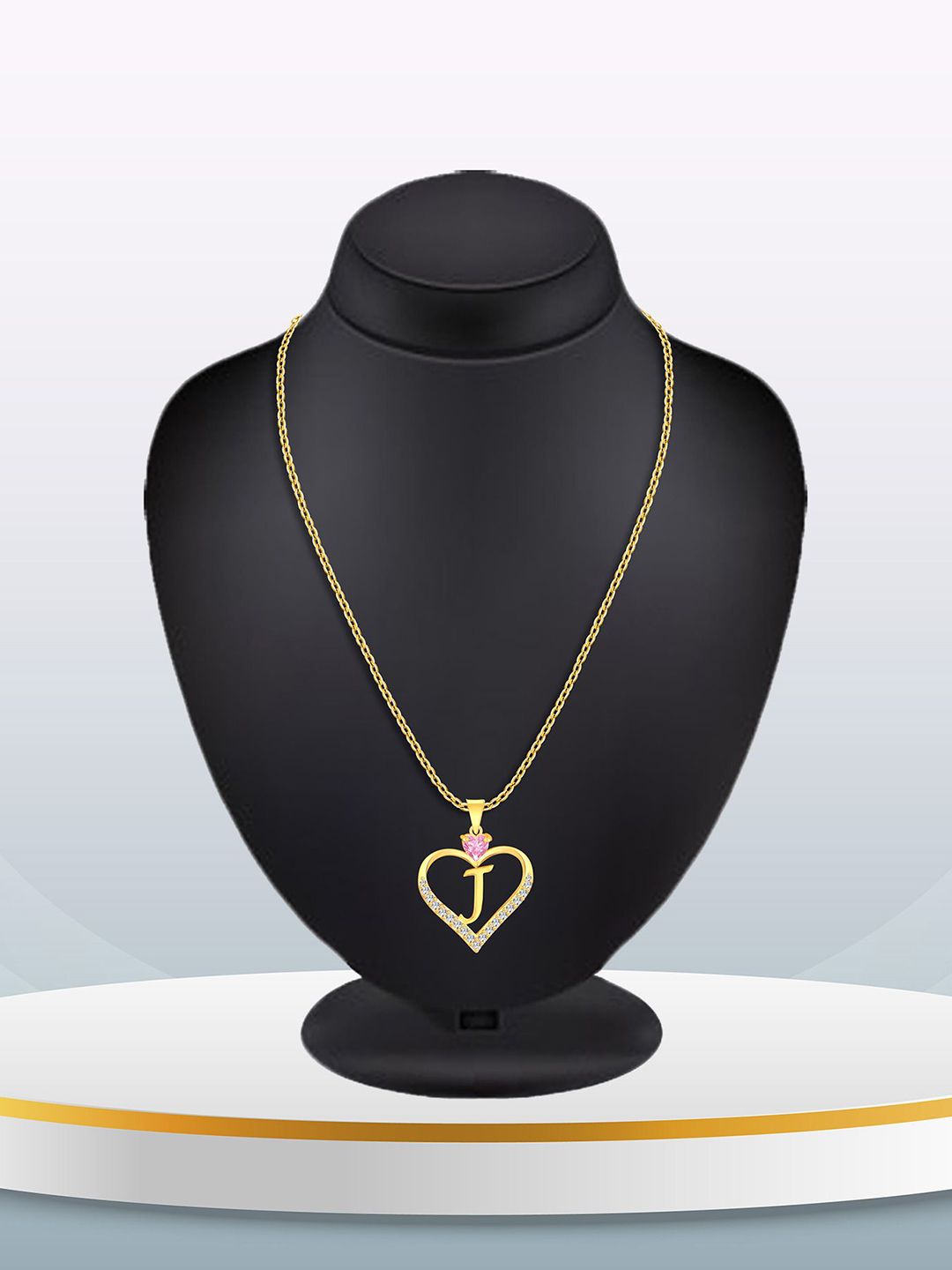 Heer Collection Gold -Plated Cubic Zirconia Heart Shape Alphabet J Pendants with Chains-picture-10