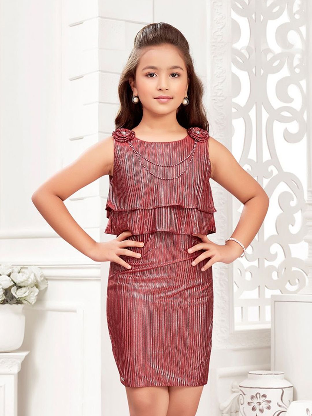 Lei-Chie Girl Pleated Short Midi Dress-picture-52