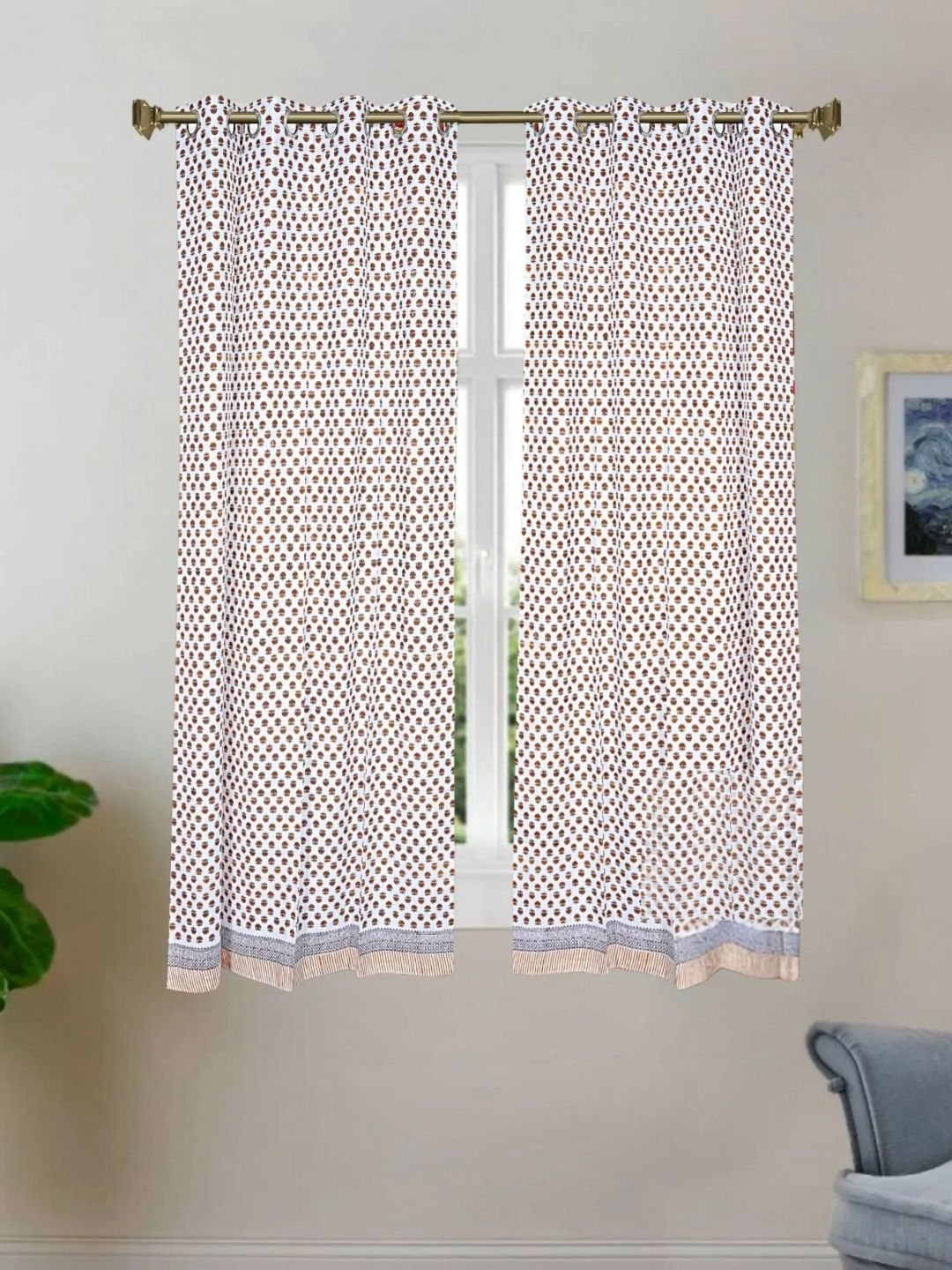 LIVING ROOTS White 2 Pieces Floral Printed Cotton Window Curtains-picture-13