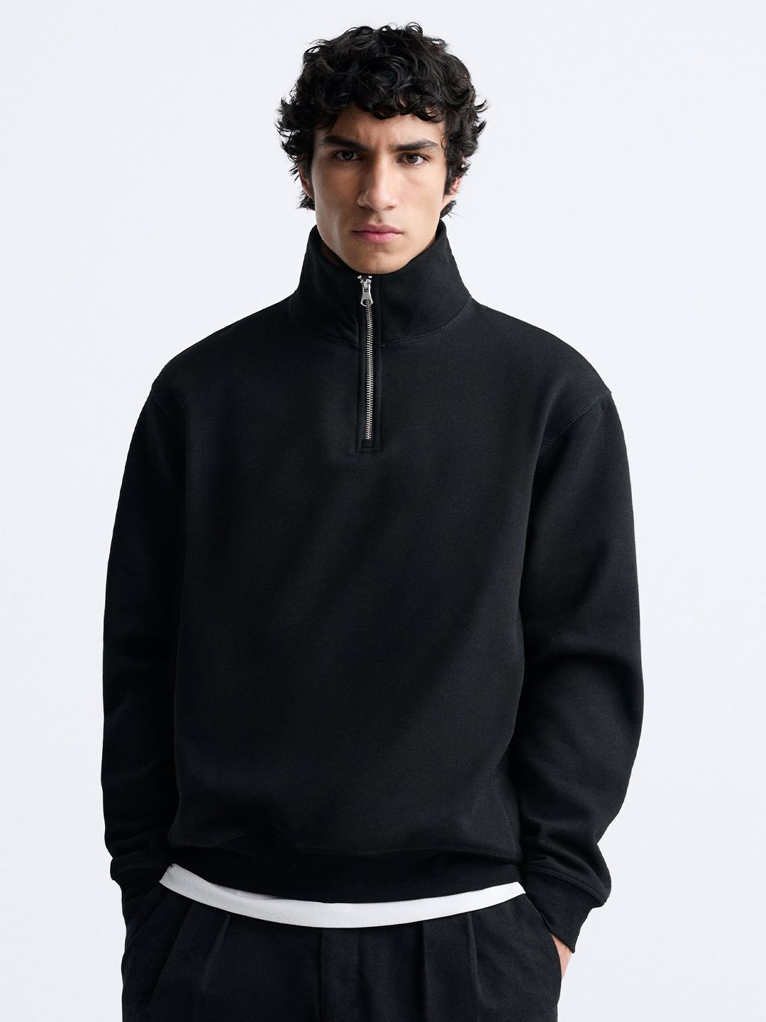 MISCHIEF MONKEY Men Solid Mock Collar Fleece Pullover Sweatshirt-picture-26