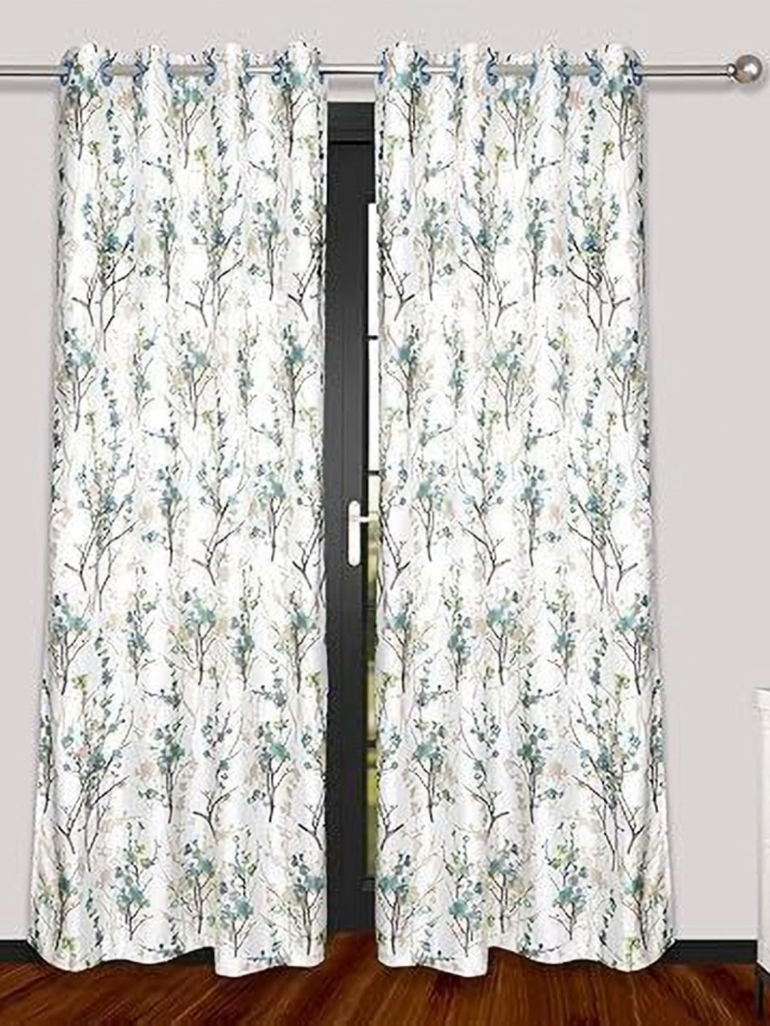 Banchmark Home Furnishings Blue & White 2 Pieces Floral Printed Long Door Curtains-picture-29