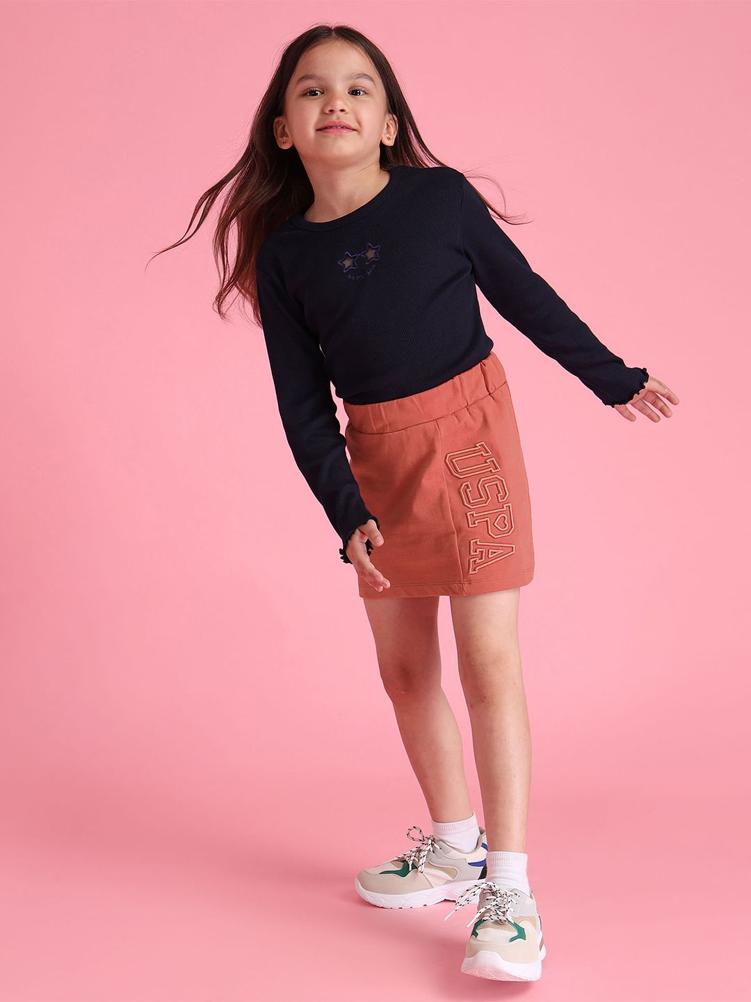 U.S. Polo Assn. Kids Girls Self Design Cotton Straight Mini Skirt-picture-22