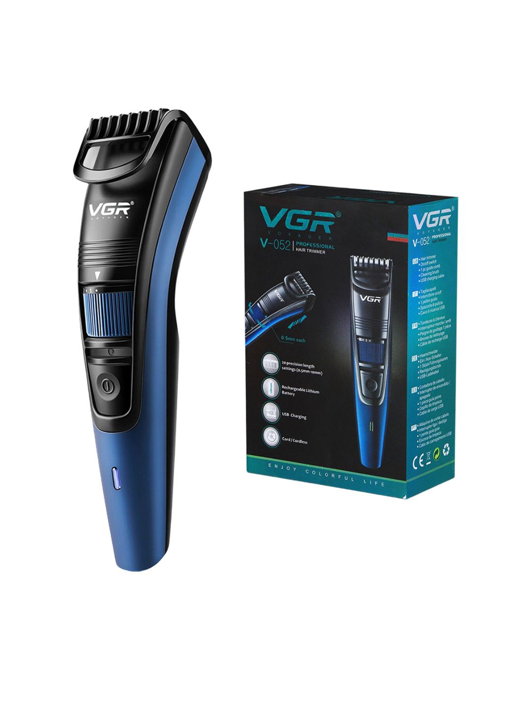 VGR V-052 Professional Hair Trimmer With 20 Precision Length Settings - Blue