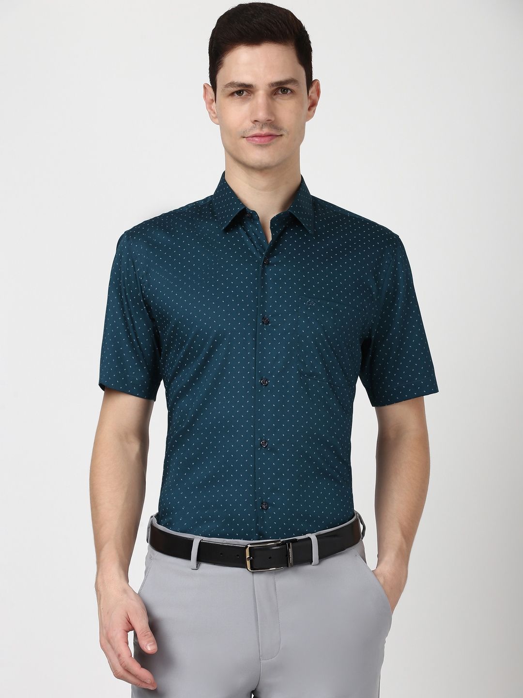 Peter England Men Spread Collar Micro Ditsy Printed Cotton Formal Shirt-picture-24