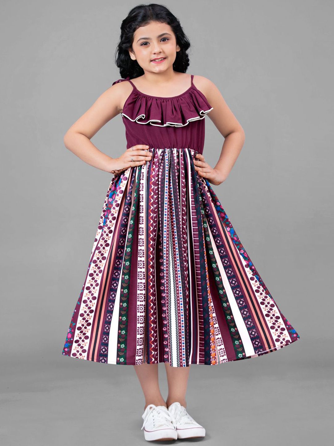 BAESD Girls Ethnic Motifs Printed Round Neck Fit & Flare Dress-picture-18