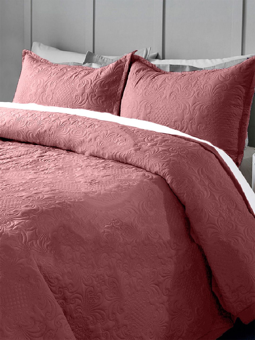 LABHAM Brown Self-Designed Double King Pure Cotton Bed Cover With 2 Pillow Covers-image-35