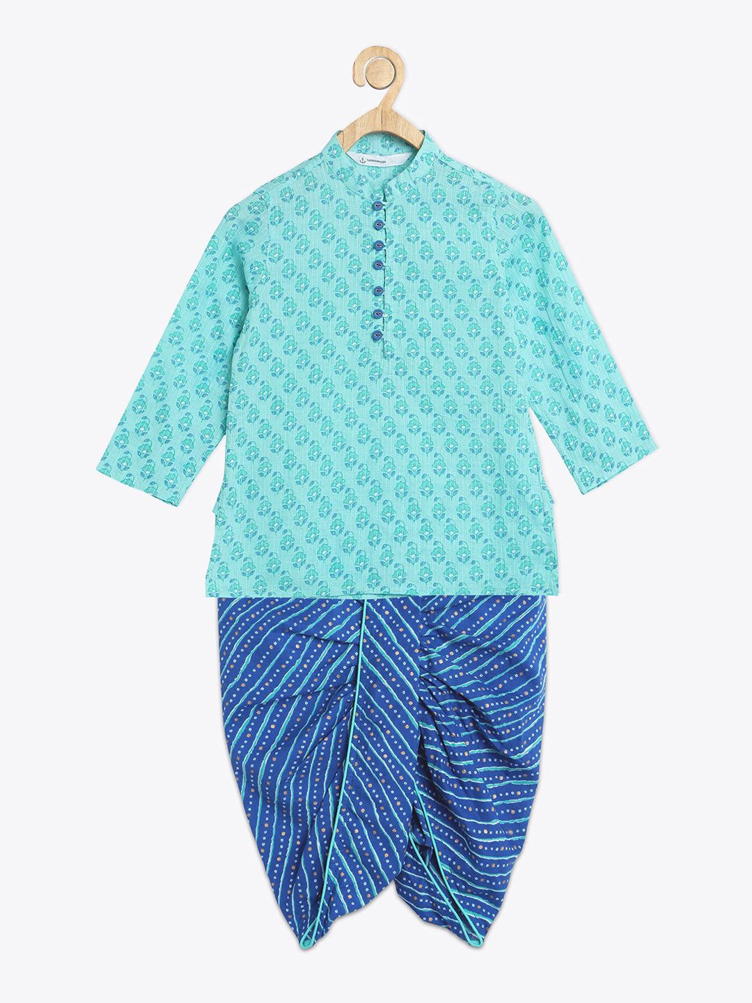 Campana Boys Floral Printed Regular Kantha Work Pure Cotton Kurta with Dhoti Pants-picture-15