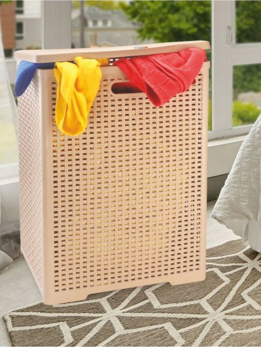 Nayasa Cream-Colored Foldable Laundry Bag With Lid-image-12
