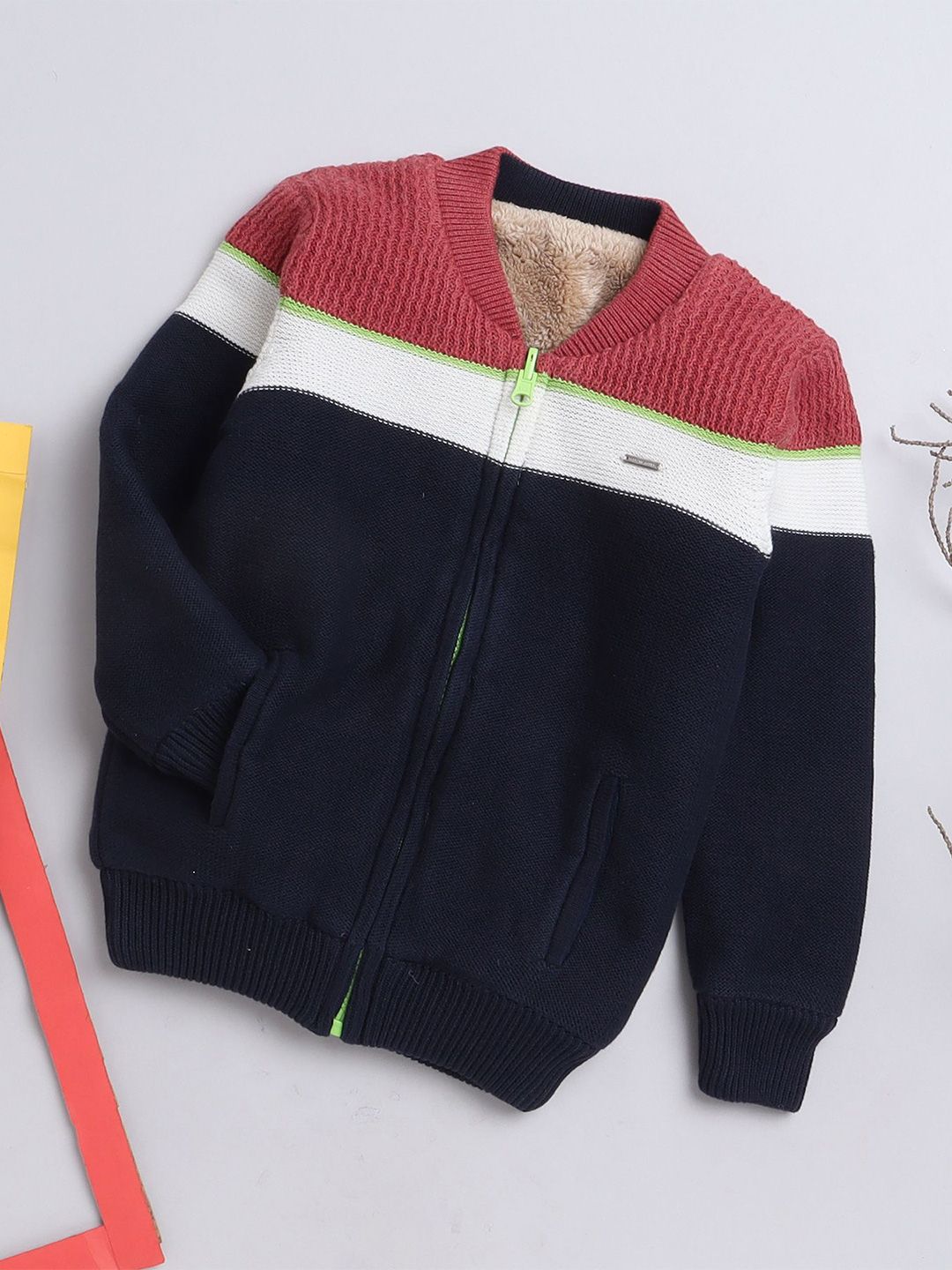 Yellow Apple Boys Colourblocked Woollen Reversible Cardigan-picture-30