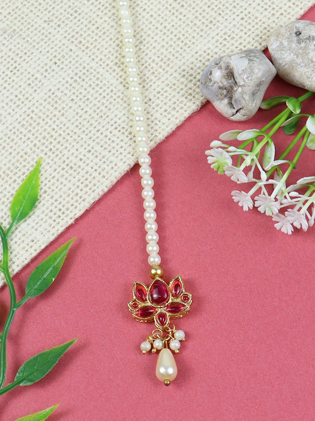 Asthetika Kids Girls Gold-Plated Kundan Studded Maang Tikka-picture-33